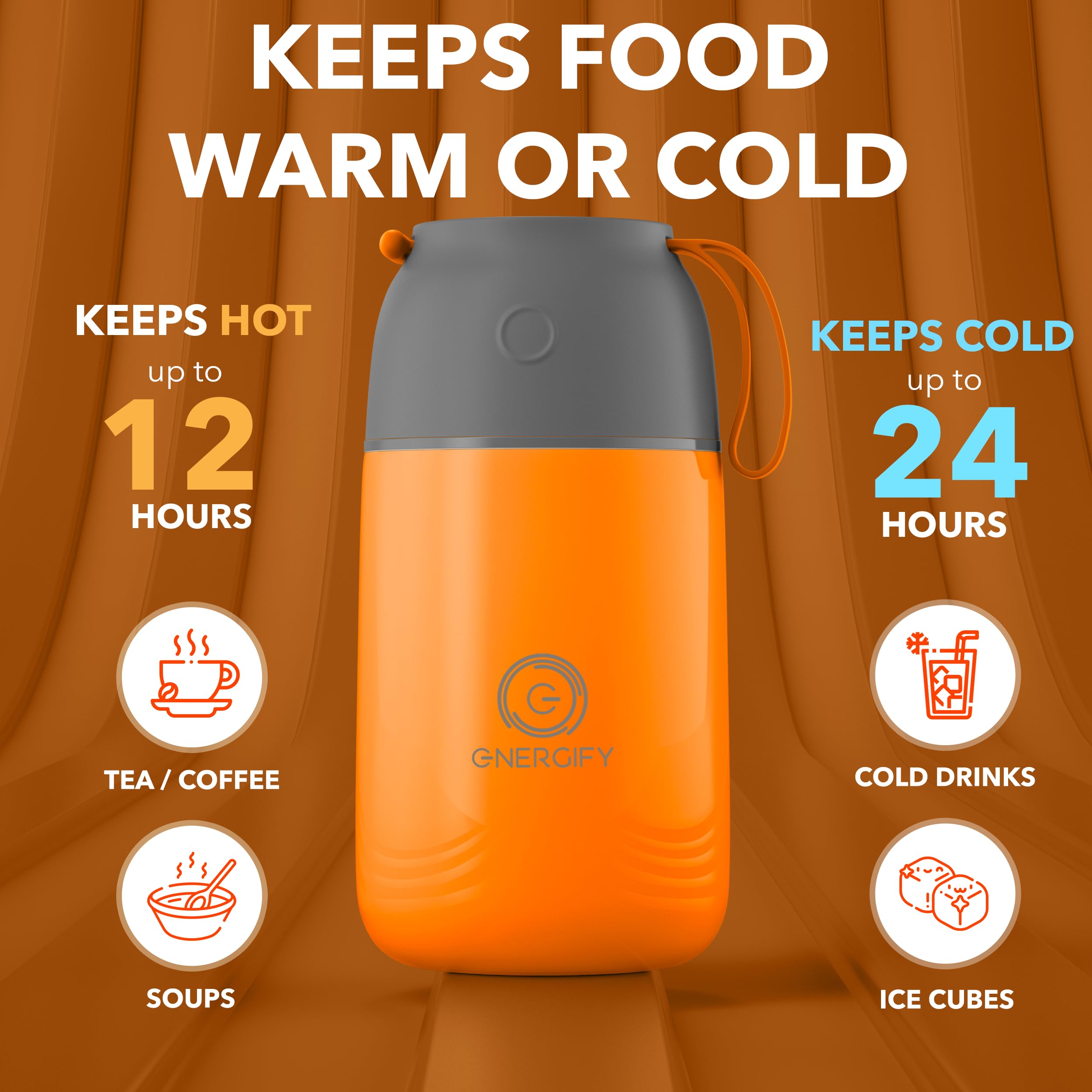 Vacuum Insulated Food Jar. Large 24Oz Bowl Incl. Folding Spoon, Cup. Wide Mouth Thermos Keep Hot & Cold Drinks, Soup. Thermo Lun