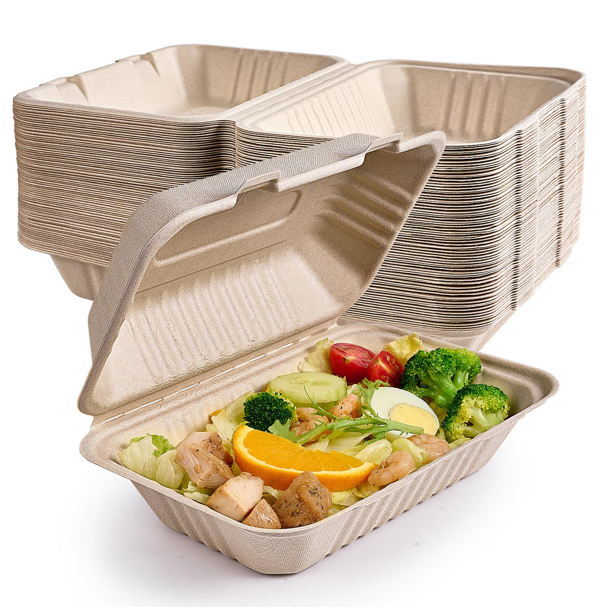 Ecolipak 75 Pack Clamshell Take Out Food Containers, 100% Compostable To Go Containers Disposable, 9X6 Heavy-Duty To Go Boxes, E