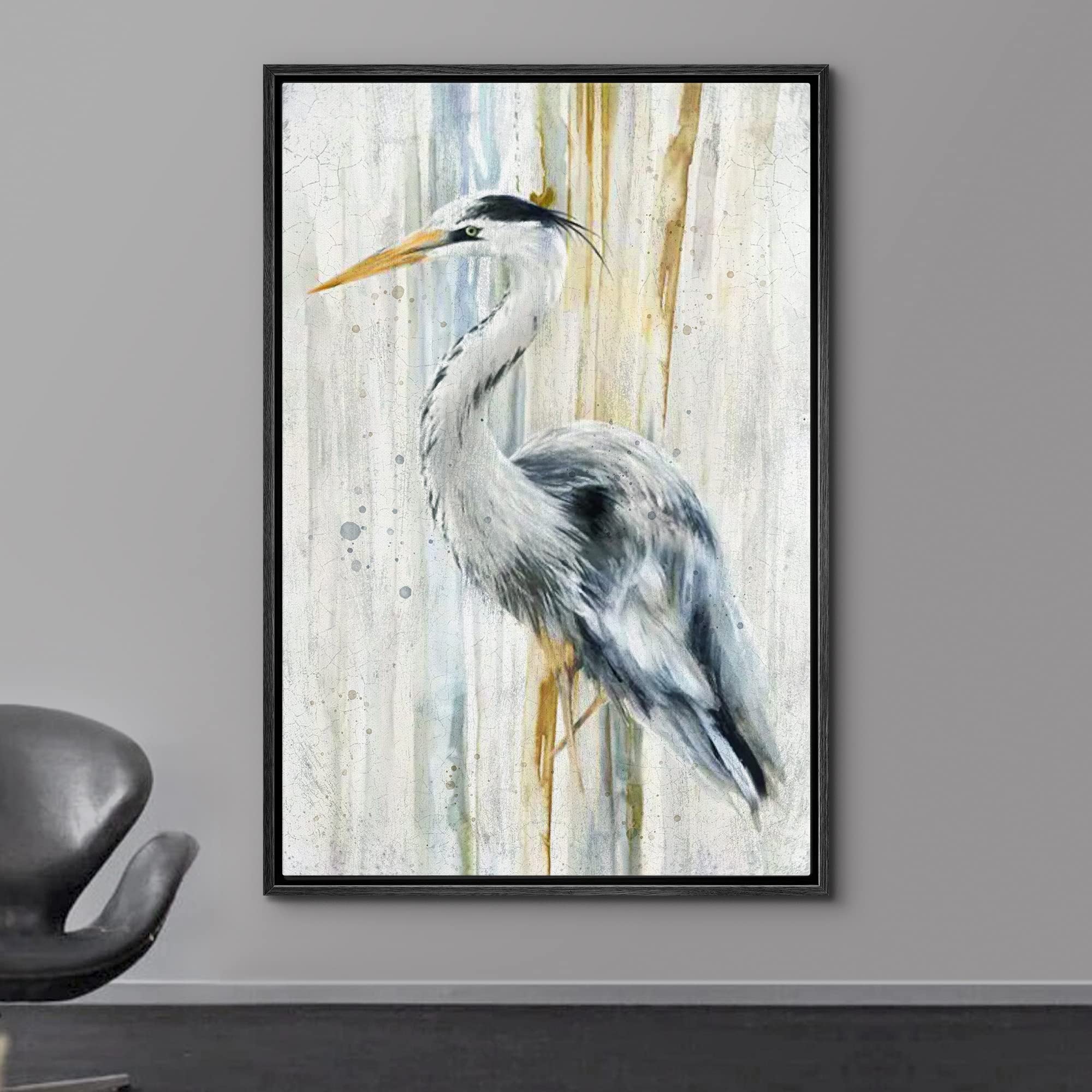 Wall26 Framed Canvas Print Wall Art Pastel Watercolor Streak Crane Bird Nature Wilderness Illustrations Modern Art Decorative Ru