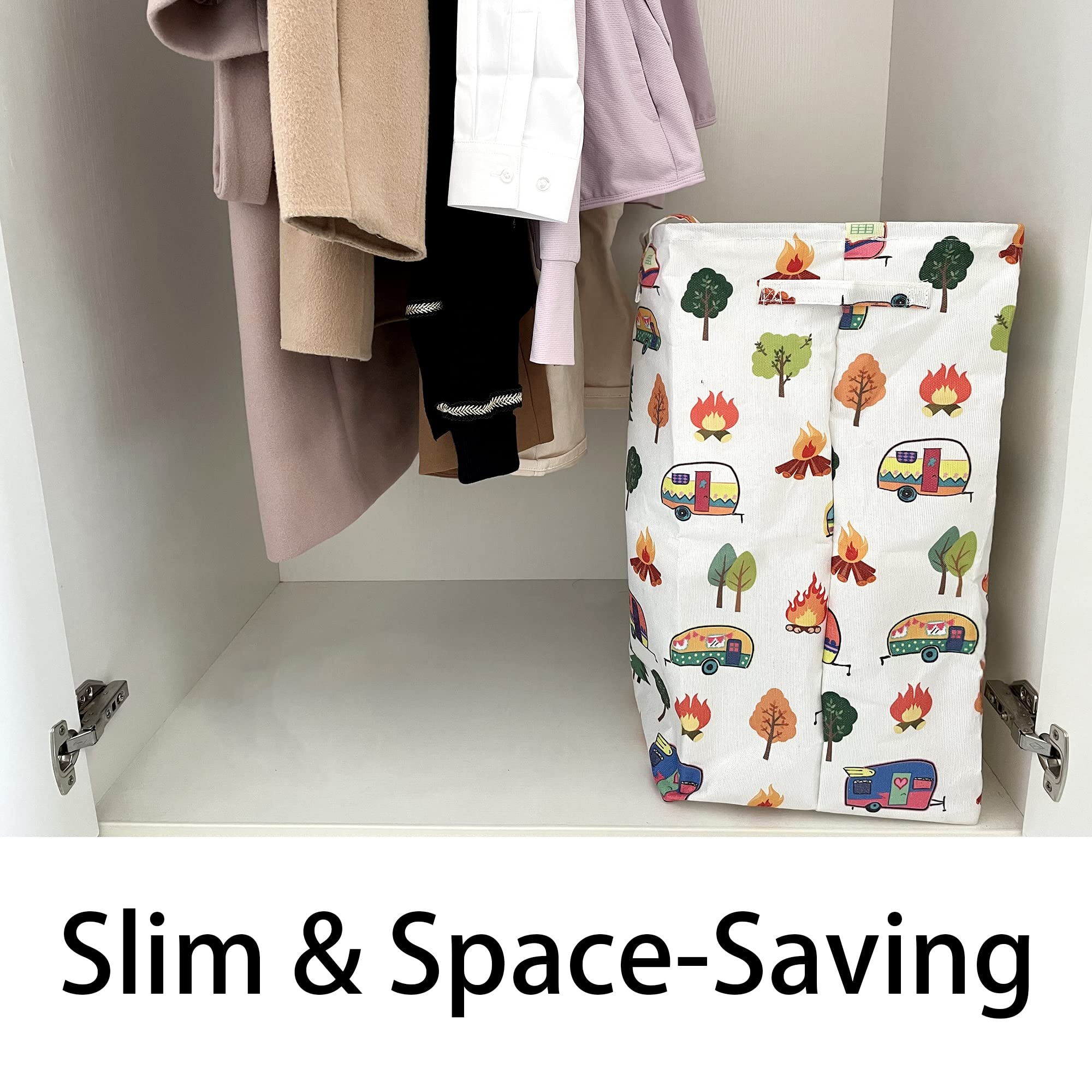 Kay&J Collapsible 60L Laundry Basket, Slim And Tall Laundry Hamper, Long Handles For Portability, Great For Home And Camper Use,