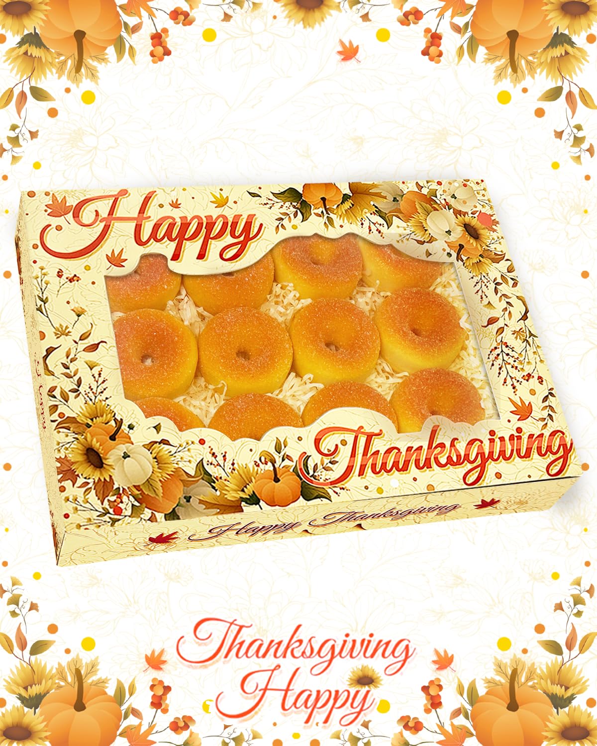 qiqee Thanksgiving 14x10x2.5 inch Auto-pop Up 24Pcs Cookie Box with Window Thanksgiving Pumkin Flower Pastry Macaron Bakery Box