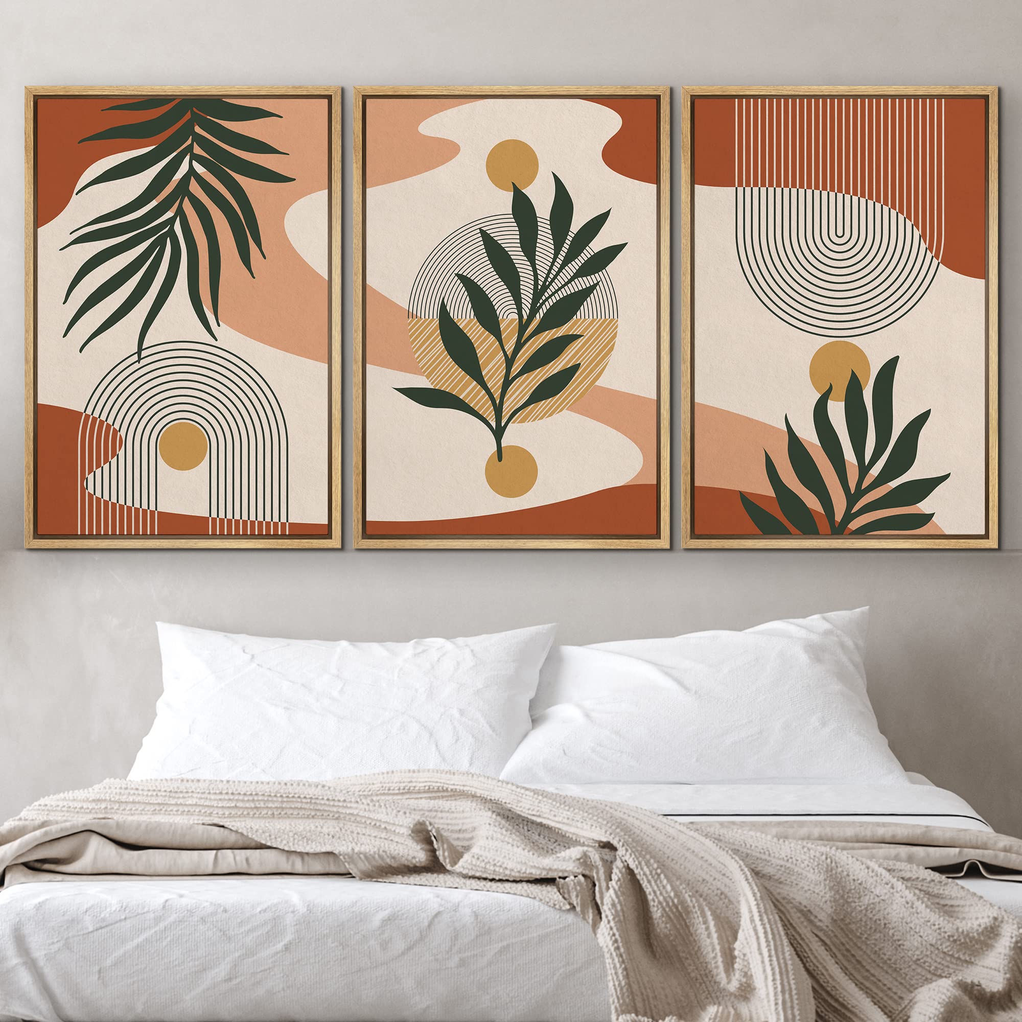 Idea4Wall Framed Canvas Print Wall Art Set Tropical Jungle Leaf Geometric Collage Abstract Nature Illustrations Modern Art Nordi
