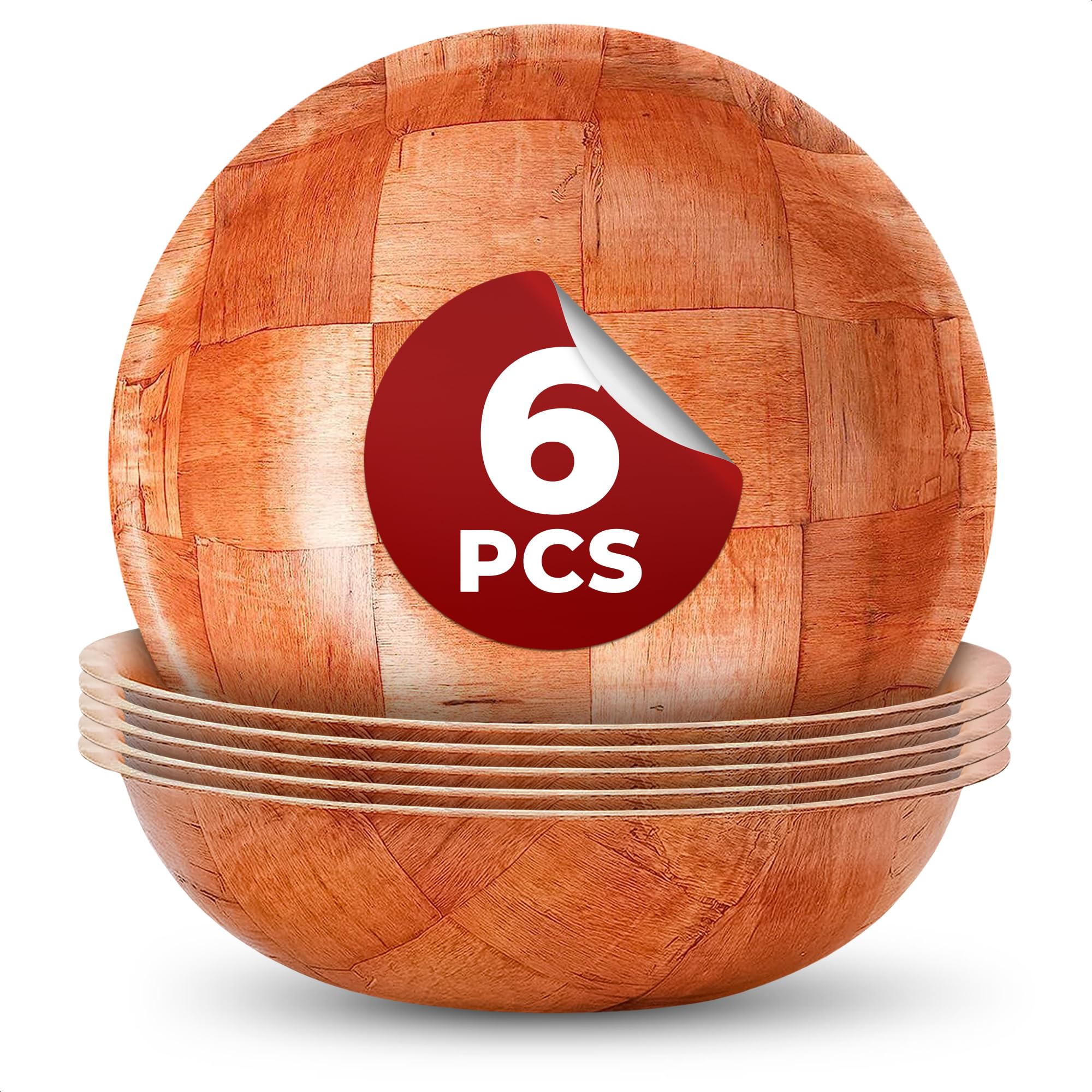 6Pcs Wooden Salad Bowl Set - Decorative Bowls For Kitchen Large Serving Bowls For Entertaining Small Snack Bowls Set Soup - 8 In