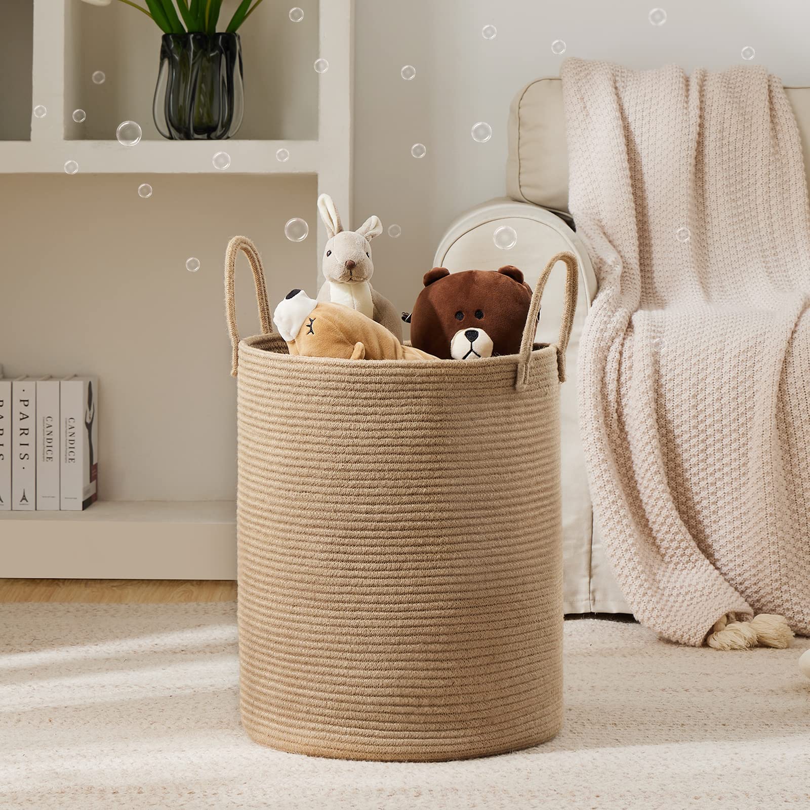 Youdenova Cotton Laundry Hamper, 72L - Woven Collapsible Basket - Jute Brown