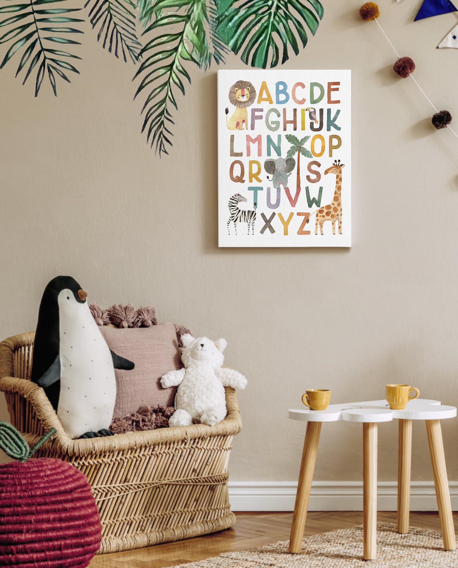 Abc Poster Nursery Wall Decor: Boho Alphabet Art For Classroom Wall, Safari Animal Kids Wall Art, Abc Letters Print Picture Fram