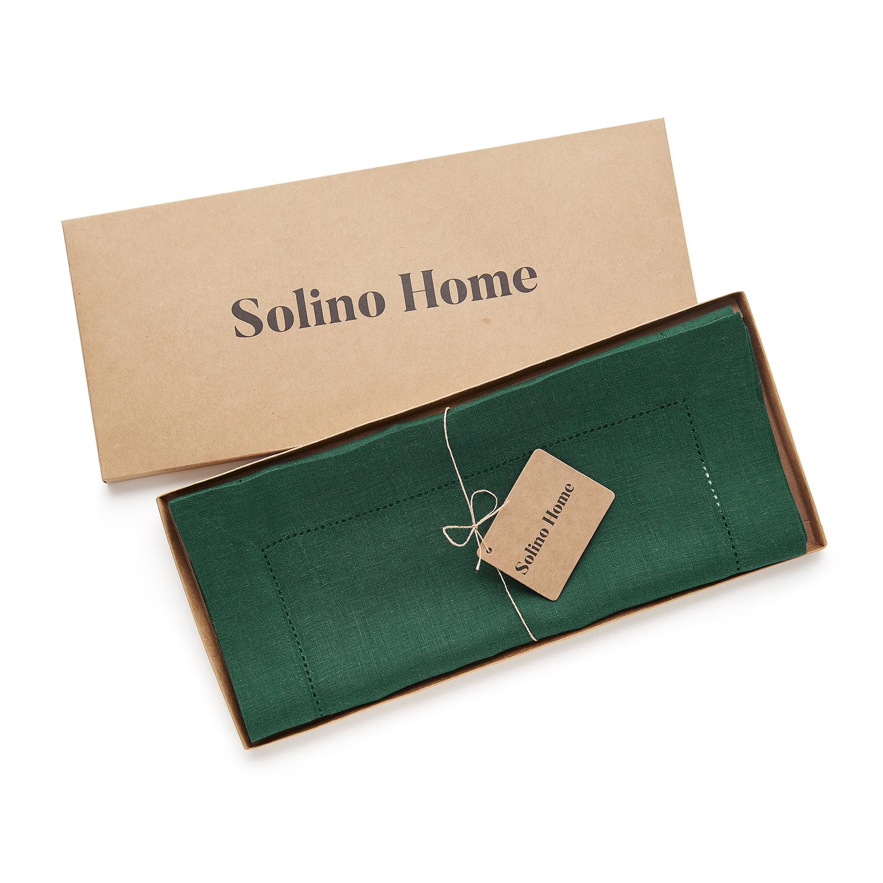 Solino Home Rainforest Green Linen Table Runner 120 Inches Long - 100% Pure Linen Classic Hemstitch Table Runner 14 X 120 Inch -