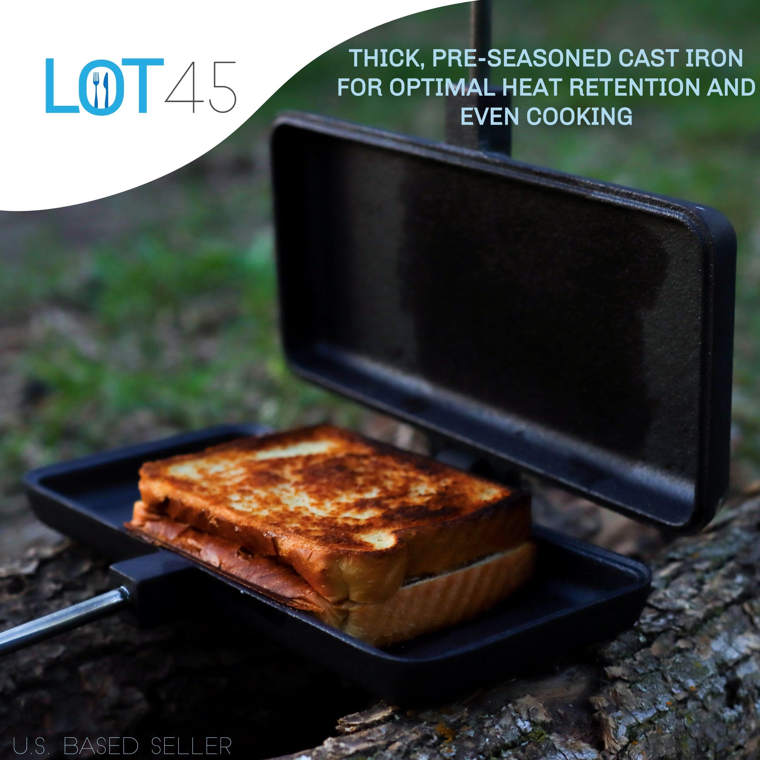 Lot45 Campfire Pie Maker Cast Iron Sandwich Maker - 8 X 4In Camping Pie Iron Cooking Pan For Open Flames And Campfires