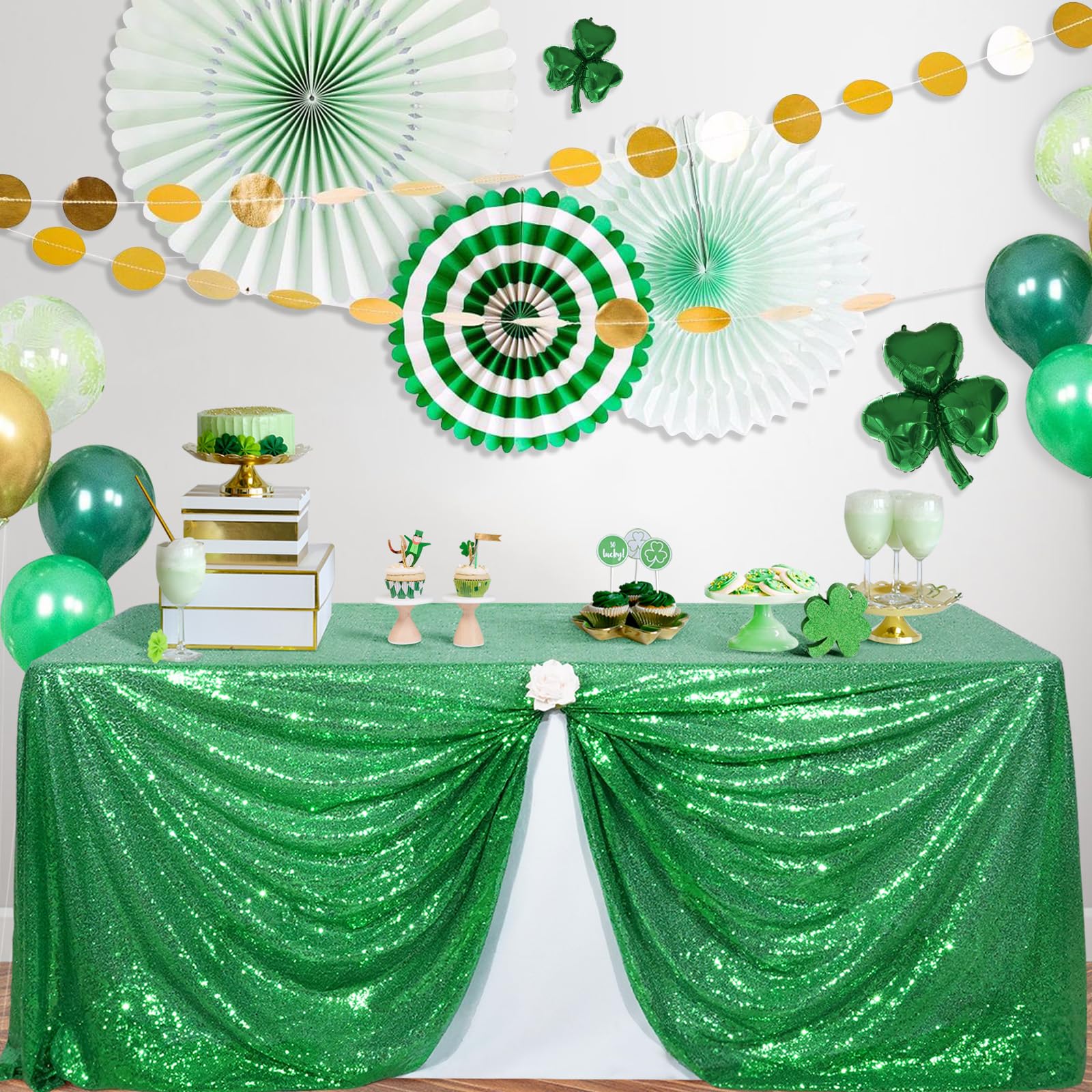 Partydelight Green Sequin Tablecloth 90X156 Inch Rectangle Tablecloth Glitter Tablecloth For Party Baby Shower Christmas Decorat