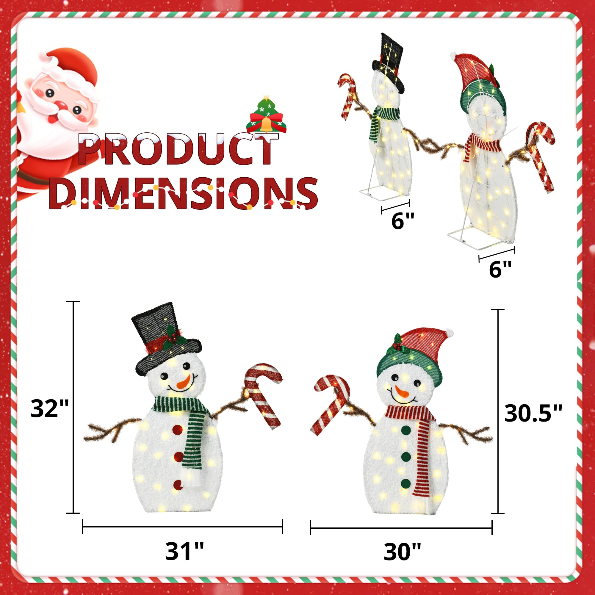 VELTENOVAIRE 32 H Snowman Lighgts Outdoor Christmas Decorations, 2D Pre-lit Cute Holiday Lawn Lights Decors, 80 Warm White LEDs,