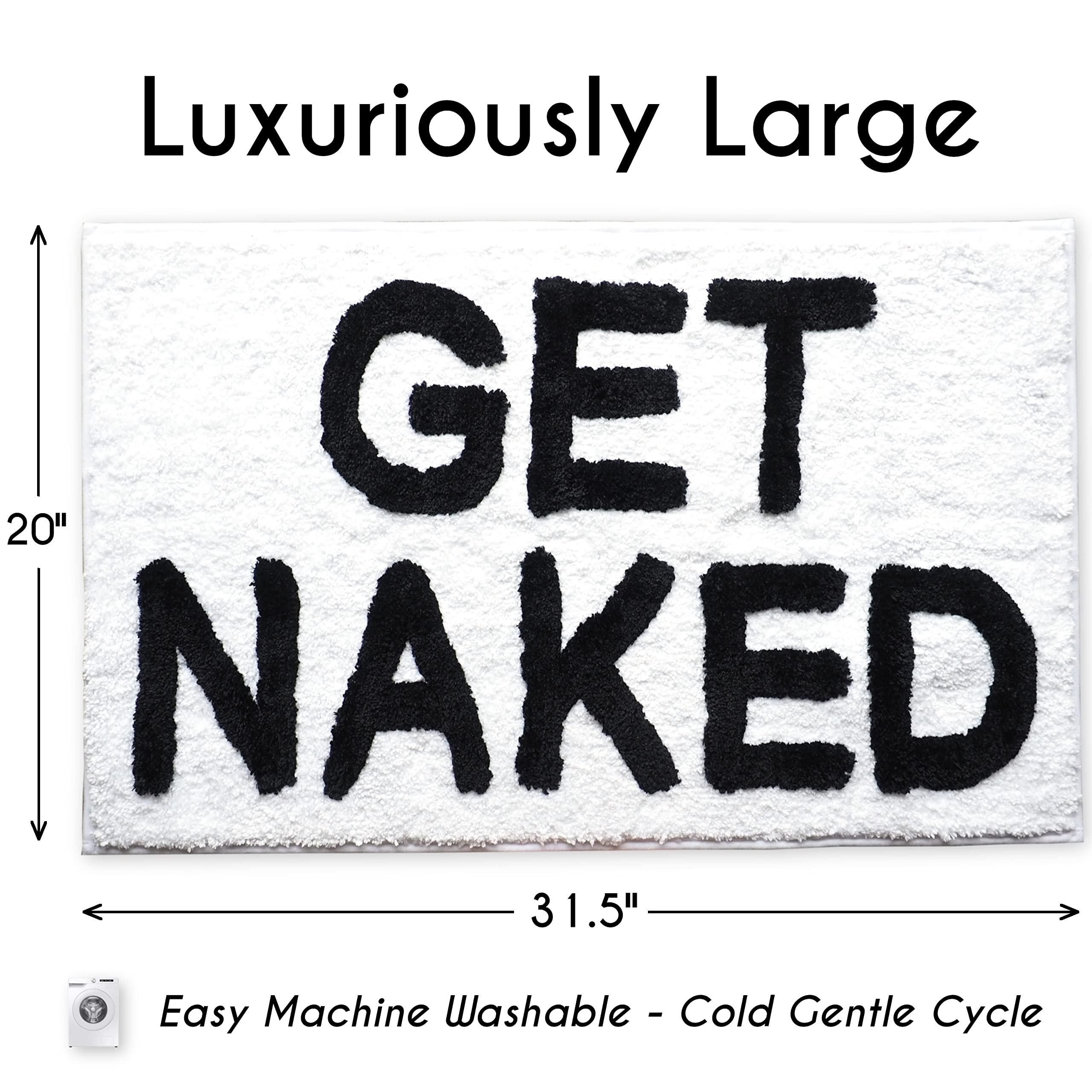 White Get Naked Bath Mat Funny Cute Bathroom Rugs Black Get Naked Rug Shower Funny Bathroom Decor Fun Cute Bath Mat Non-Slip Washable
