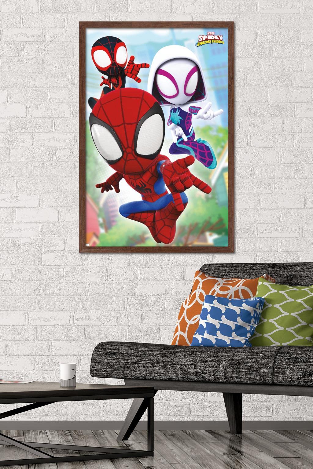 Trends International Marvel Spidey And His Amazing Friends - Webs Wall Poster, 22.37'' X 34.00'', Mahogany Framed Version