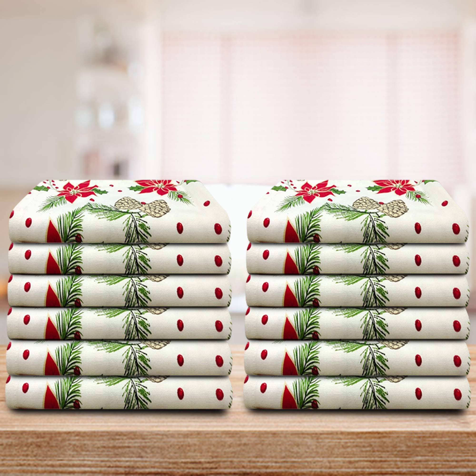 Urban Villa Floral Dinner Napkins Set Of 12 Pine Cone Print Cloth Napkins Christmas Color Dinner Napkins 20X20 Inches 100% Cotto
