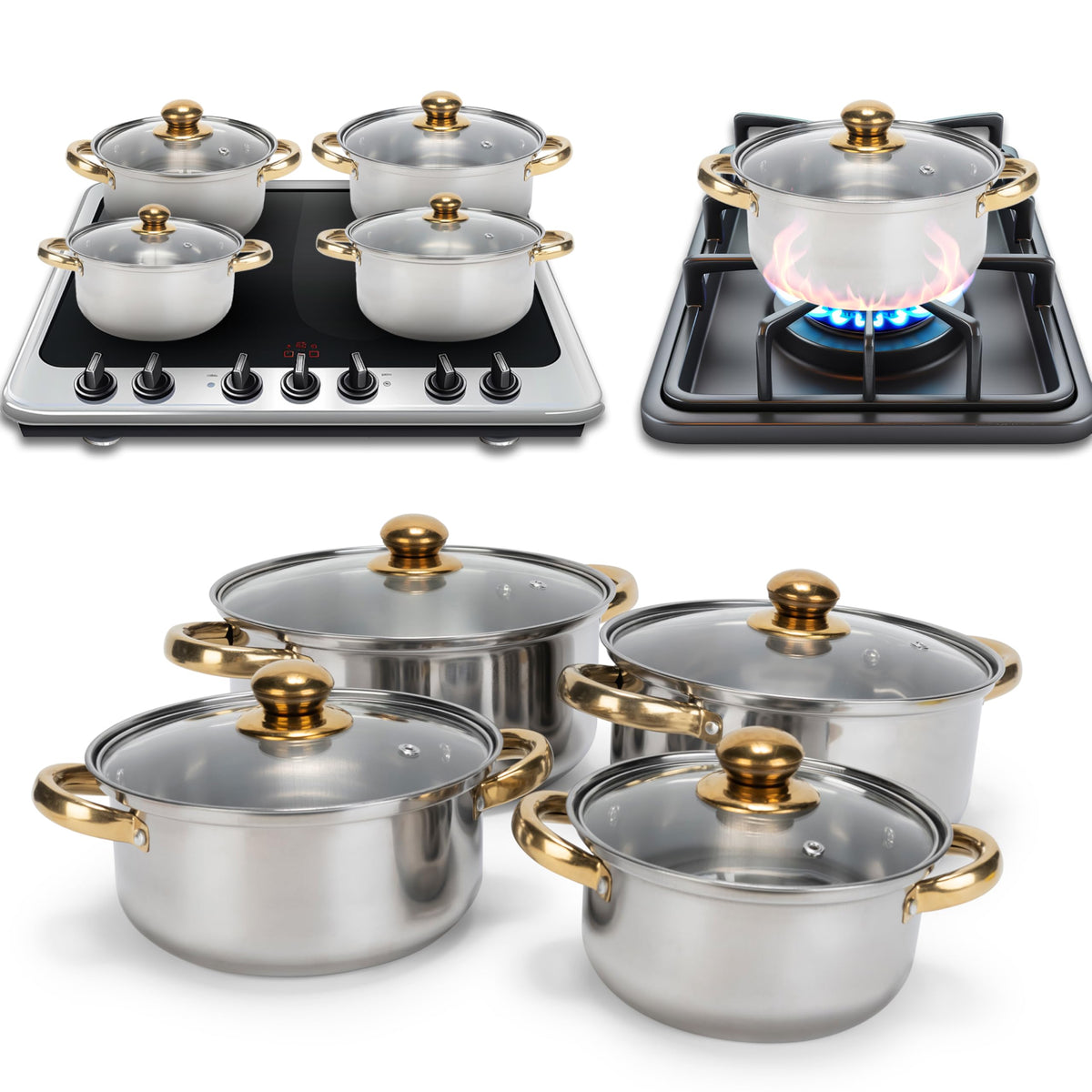 Bruntmor Stainless Steel Cookware Set - Pot with Measurement Markings - Ultimate Cookware Set - Multi-functional Cooking Essenti