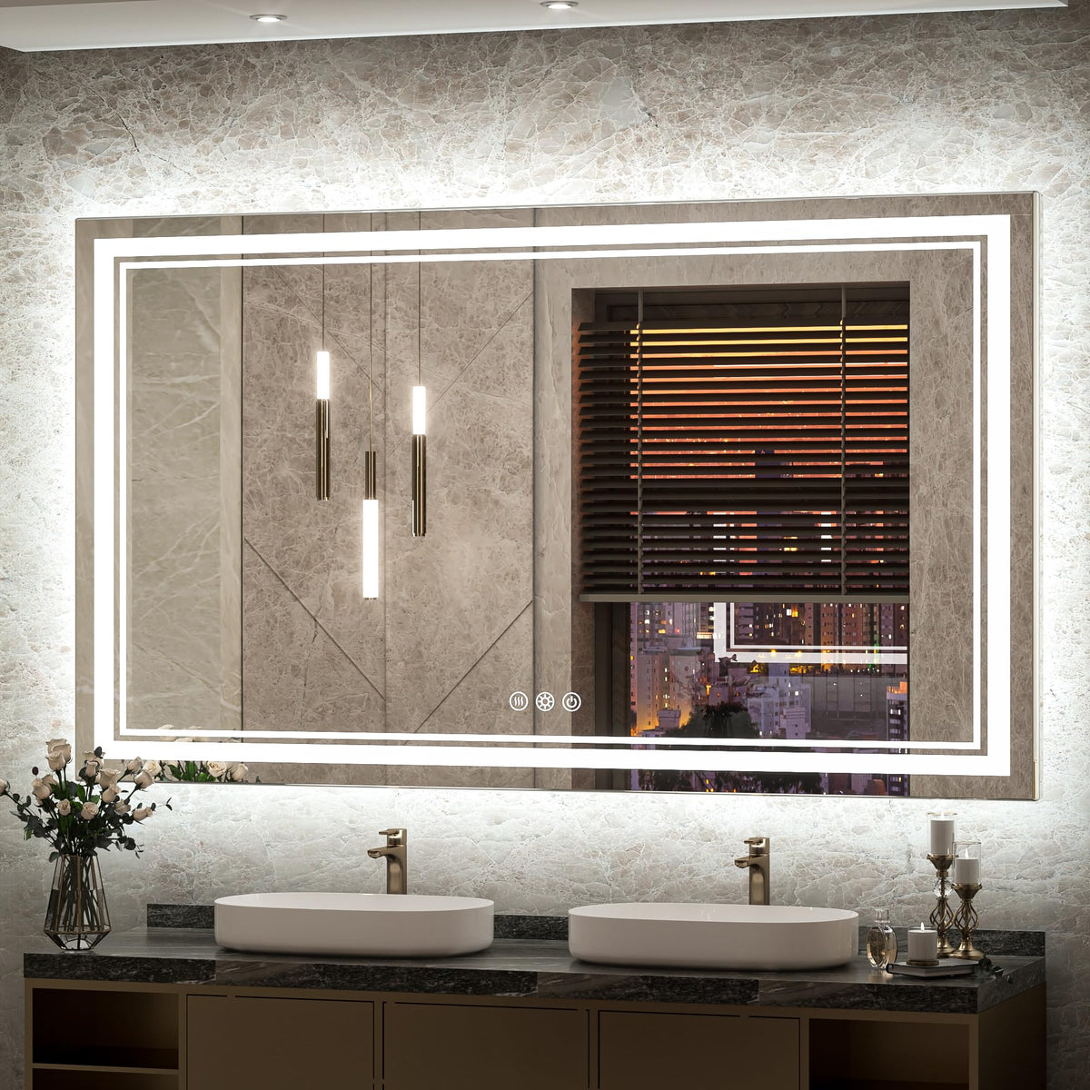Tokeshimi Led Mirror With Lights For Bathroom 55X30 Inch Frontlit And Backlit Large Frameless Lighted Vanity Mirror For Wall, An