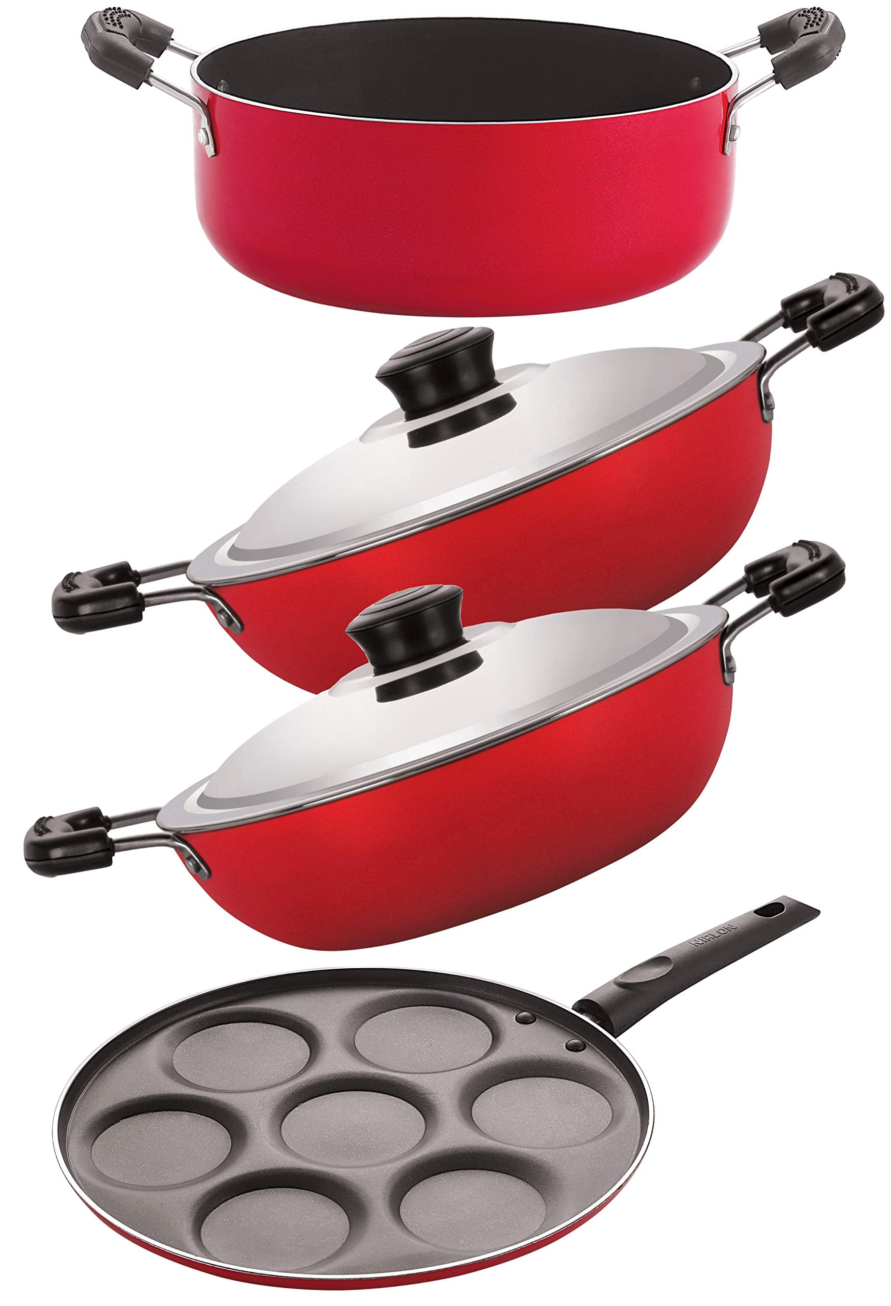 Nirlon 3 Layer Coated Non Stick Aluminium Pots And Pans Cooking Item Gift Set Of 4Pcs (Dkd(B)_Dkd(J)_Up7_Cs24)