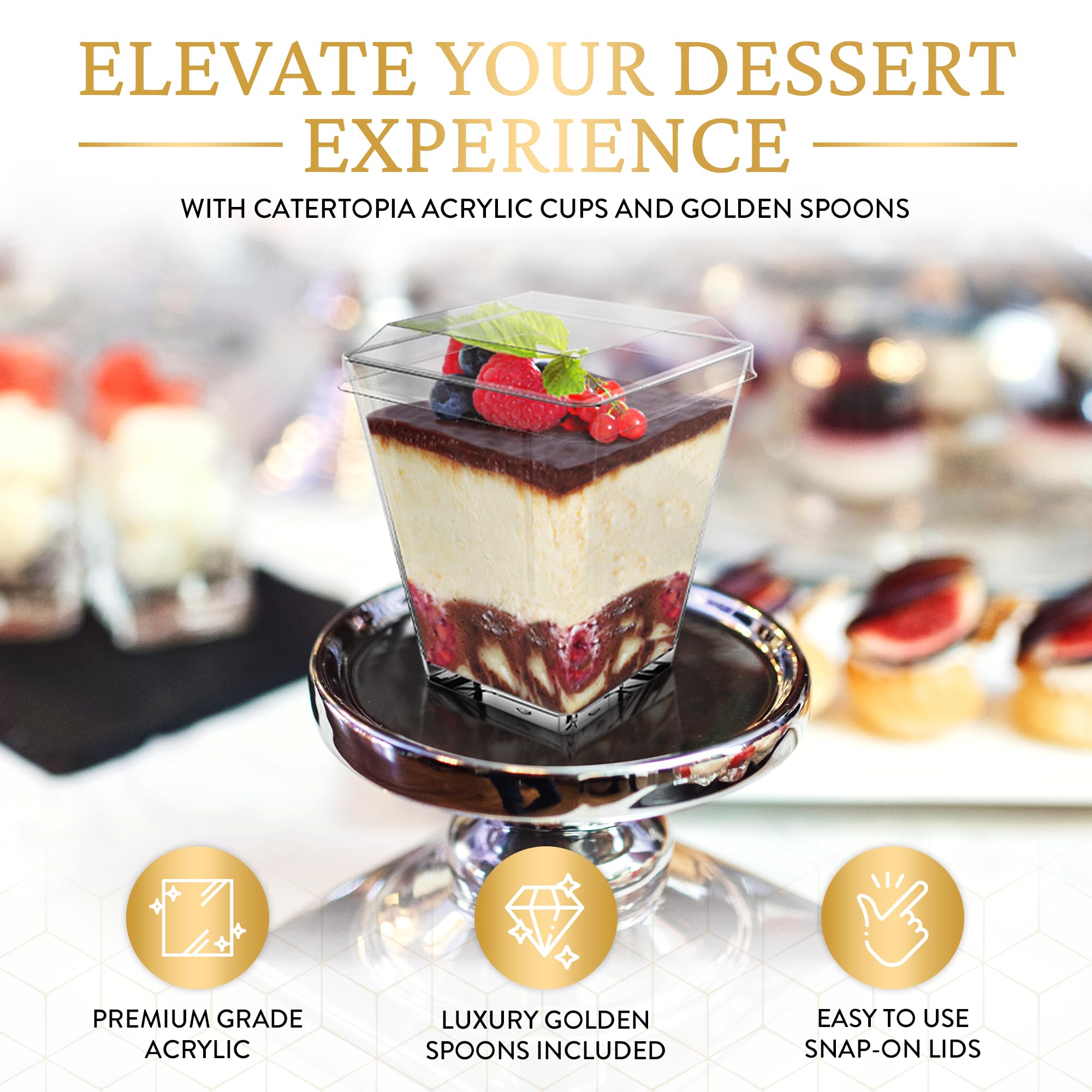 Mini Dessert Cups With Lids And Spoons (100 Pack) (Gold Spoons) - 5 Oz Plastic Parfait Cups With Lids Reusable - Plastic Dessert