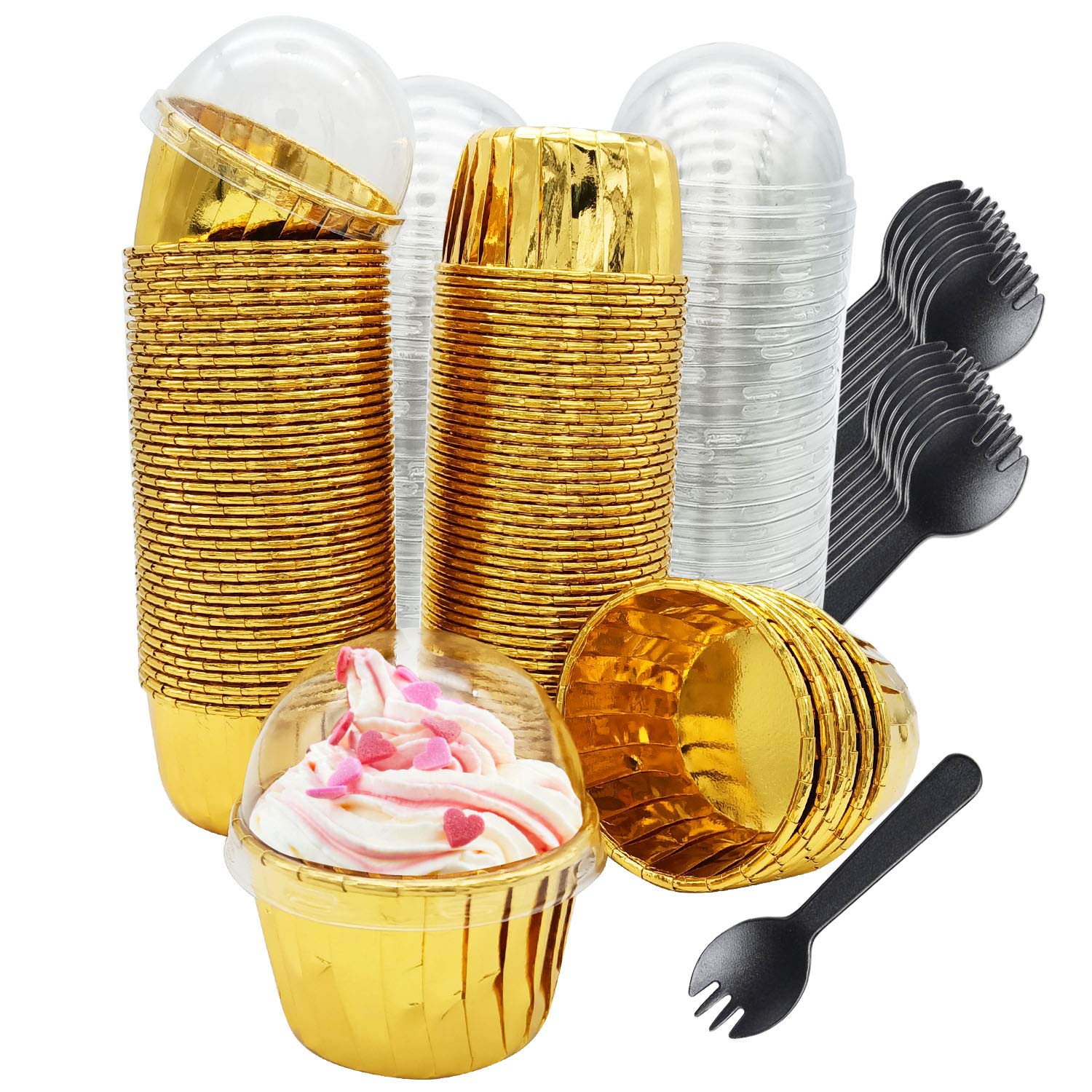 FreeAir Cupcake Liners with Dome Lids 100 Pack, Mini Muffin Baking Cups