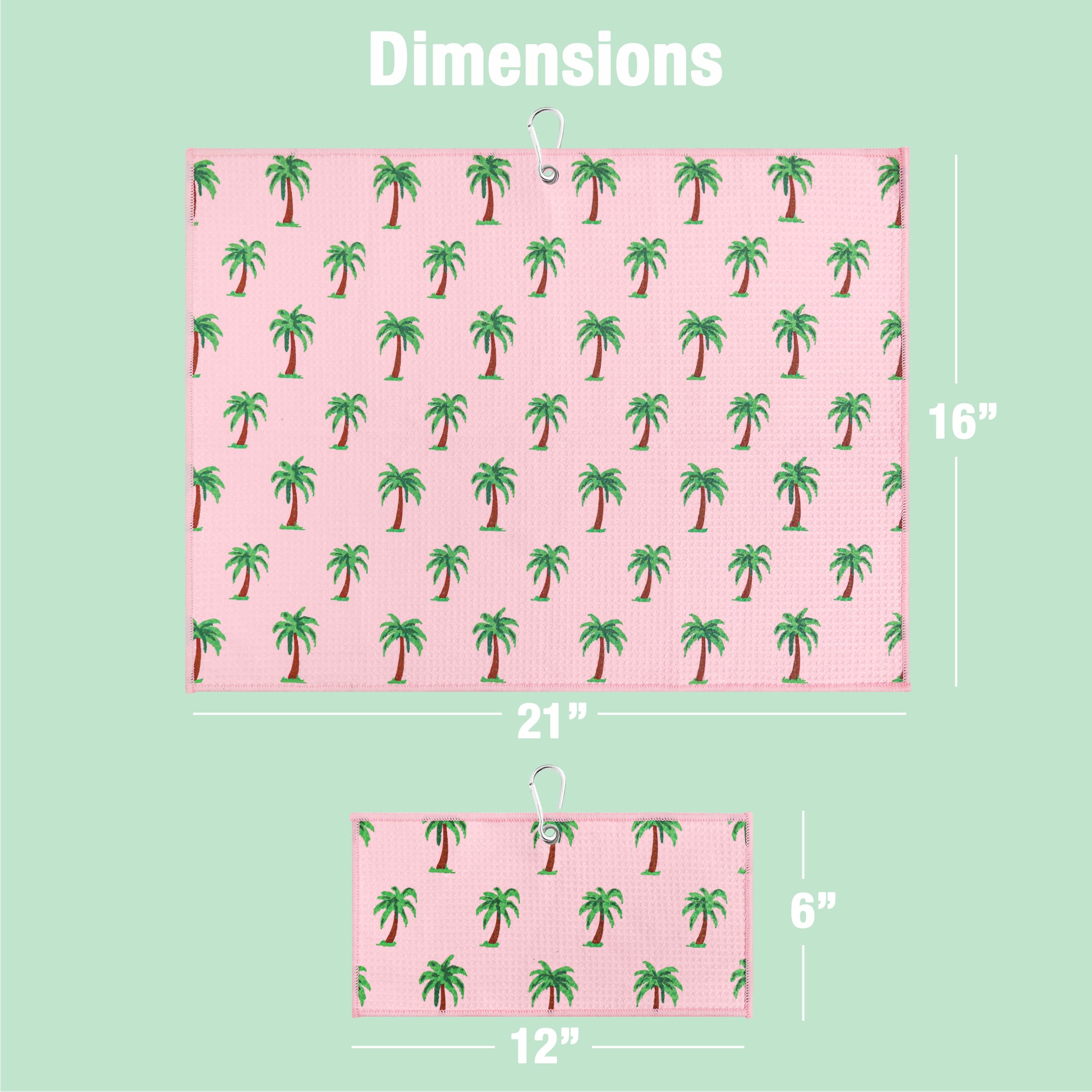 Playing It Forward Pink Palm Trees Golf Towel with Clip for Women and Men  Microfiber Waffle and Ball Towels  Set of 2