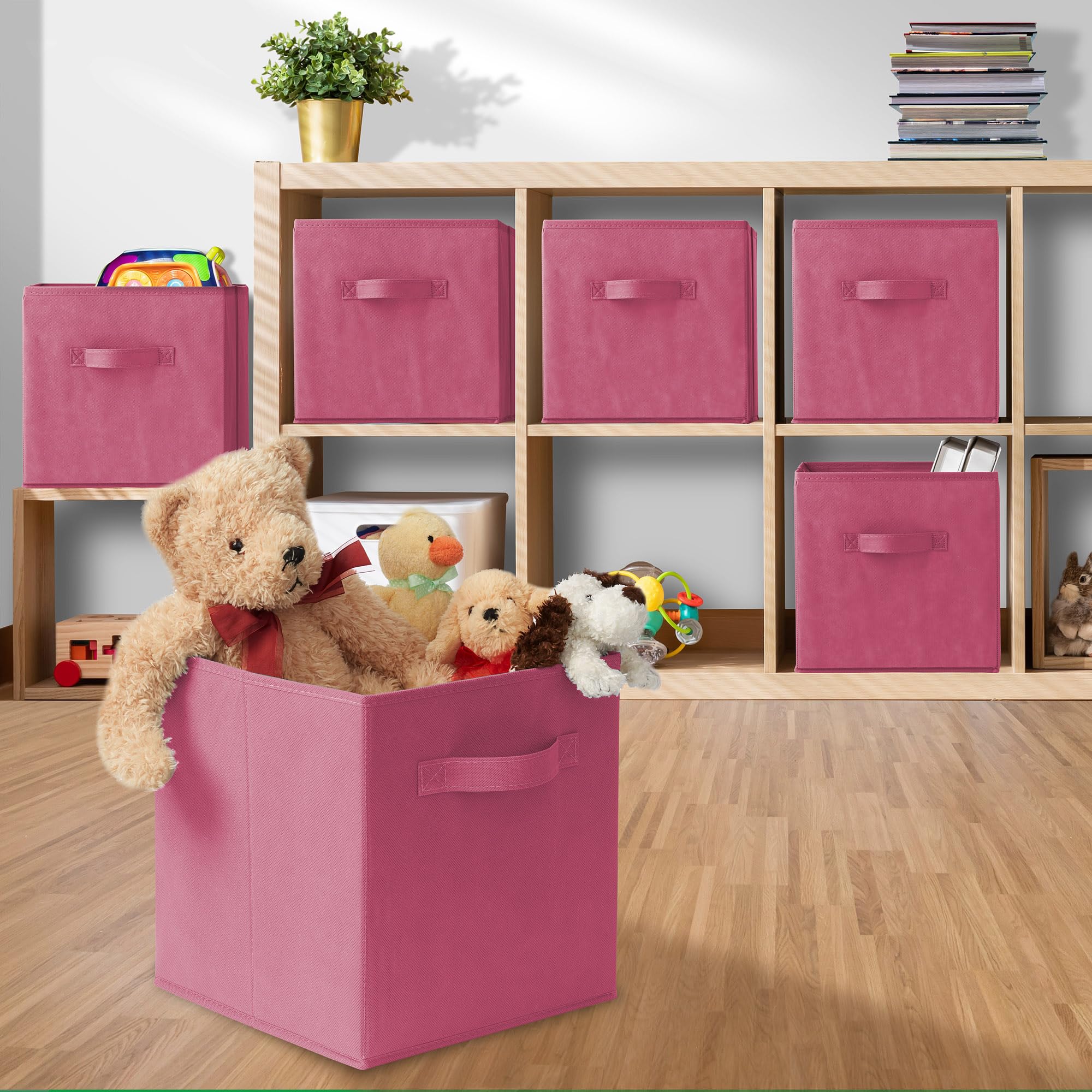 Casafield Set of 6 Collapsible Fabric Cube Storage Bins  Hot Pink - 11'' Foldable Cloth Baskets for Shelves  Cubby Organizers & More