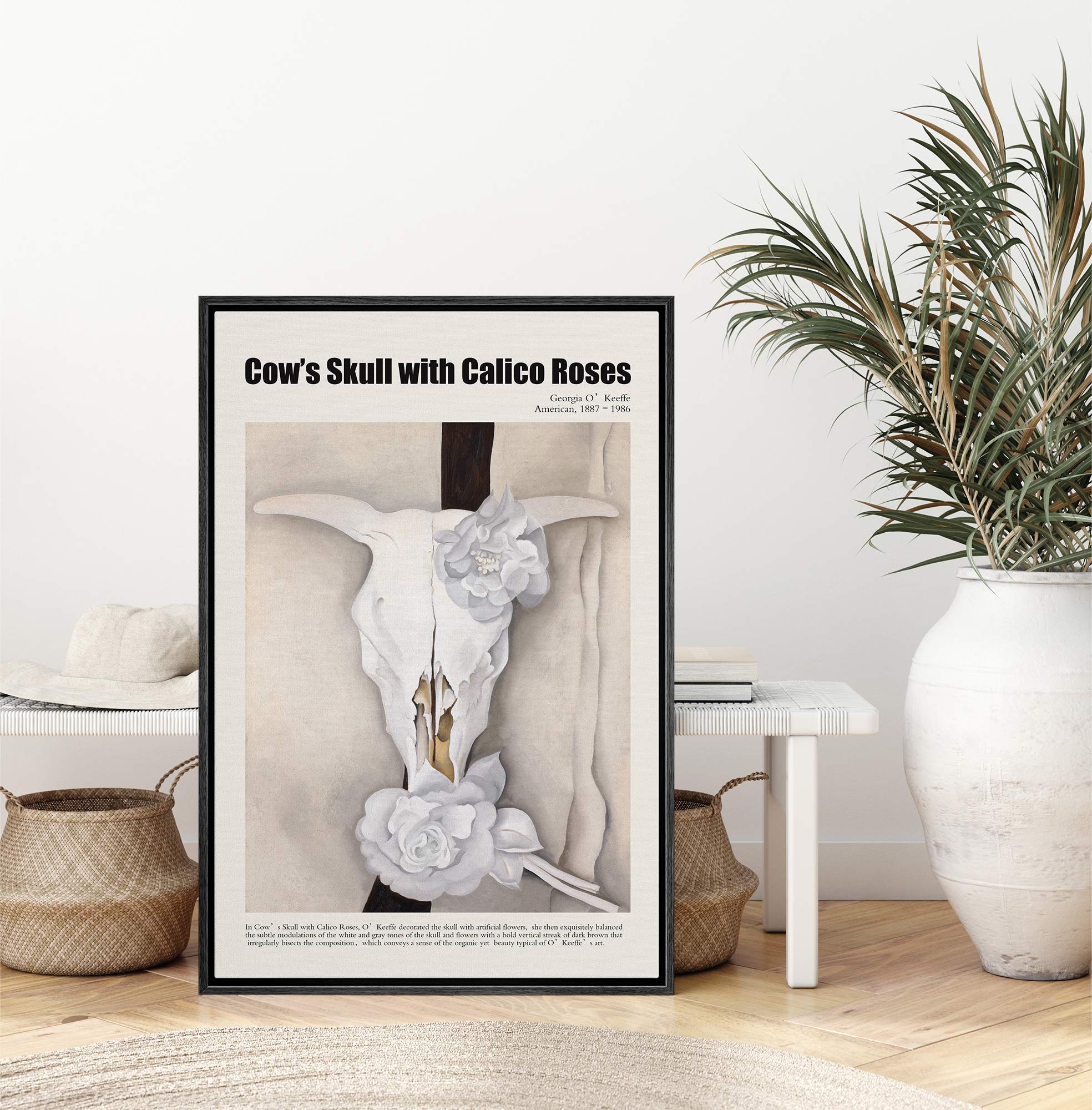 Idea4Wall Framed Canvas Print Wall Art Cow'S Skull With Calico Roses Master Artist Georgia O'Keeffe Nature Wilderness Oil Painti