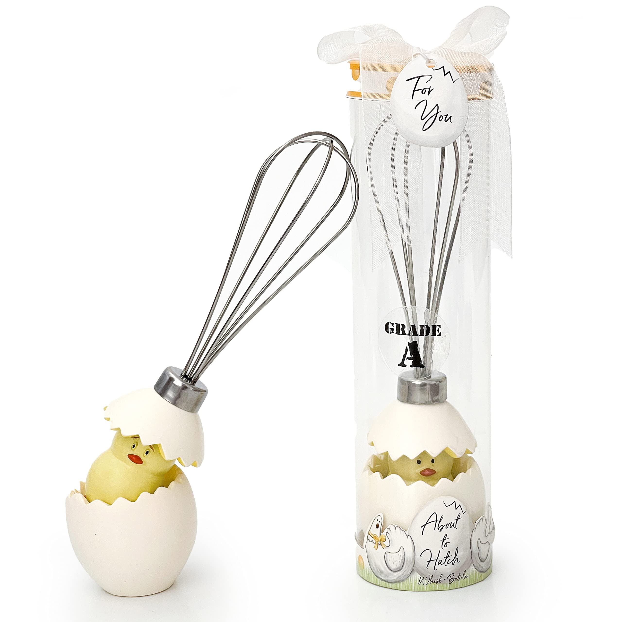 Kate Aspen Stainless-Steel Egg Whisk In Showcase Gift Box Baby Shower Favor, Silver/White