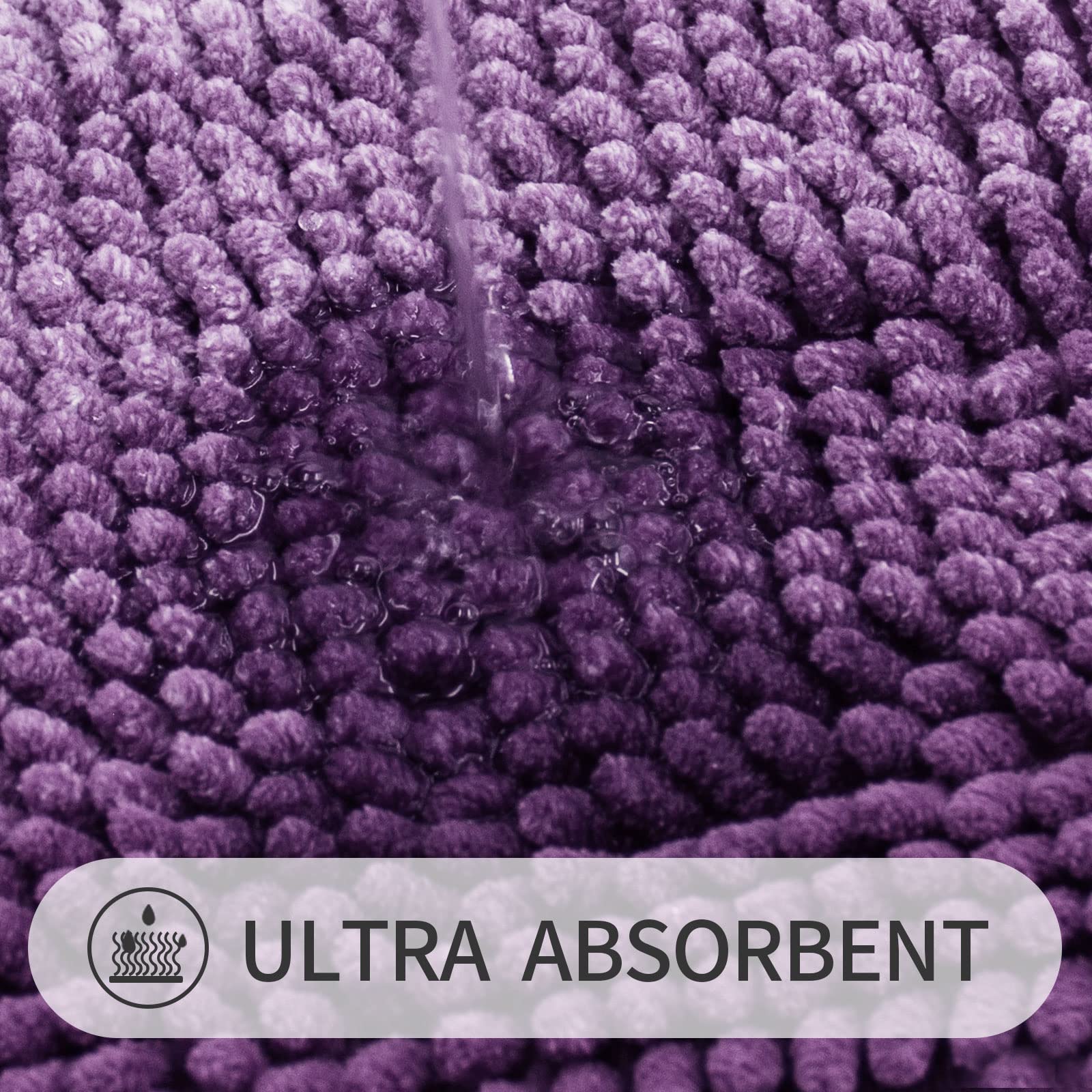 Gibelle Purple Bathroom Rugs, Luxury Chenille Bath Mat, Small Non Slip Shower Rug And Bath Room Floor Mats, Machine Washable, Qu