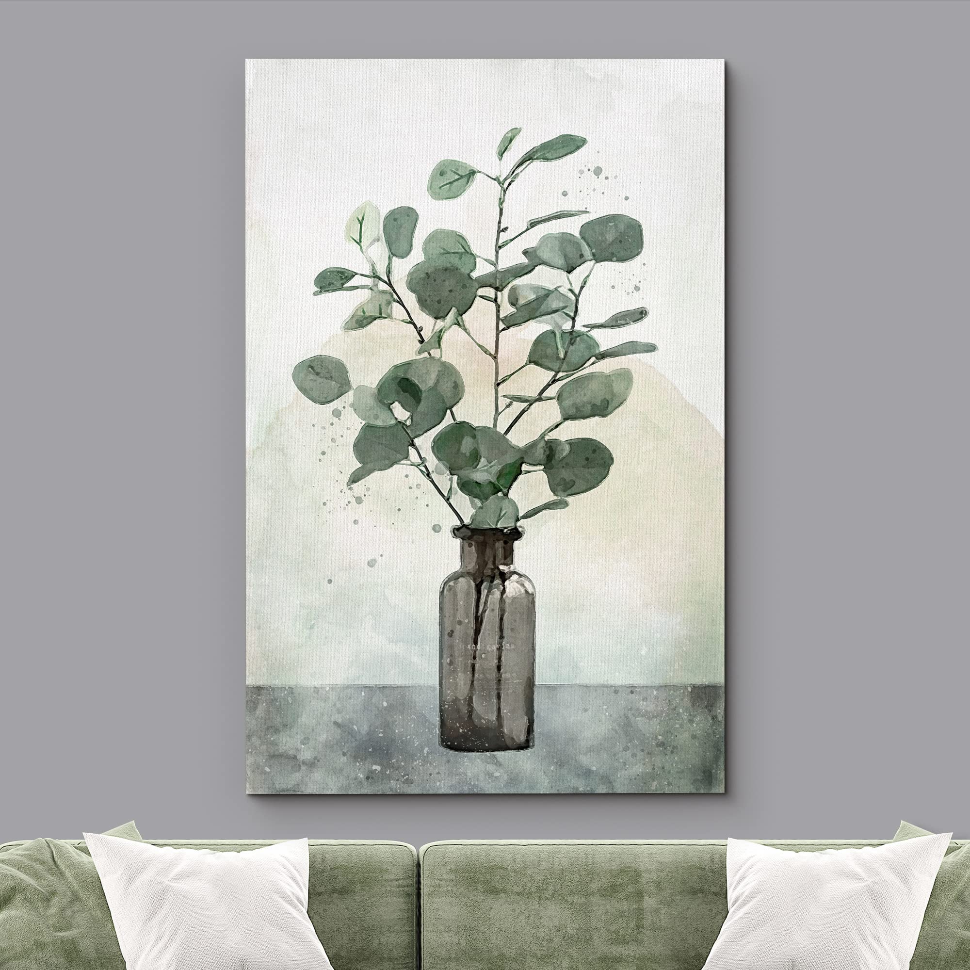 Wall26 Canvas Print Wall Art Pastel Green Forest Plant Leaves Vase Nature Wilderness Illustrations Modern Art Decorative Multico