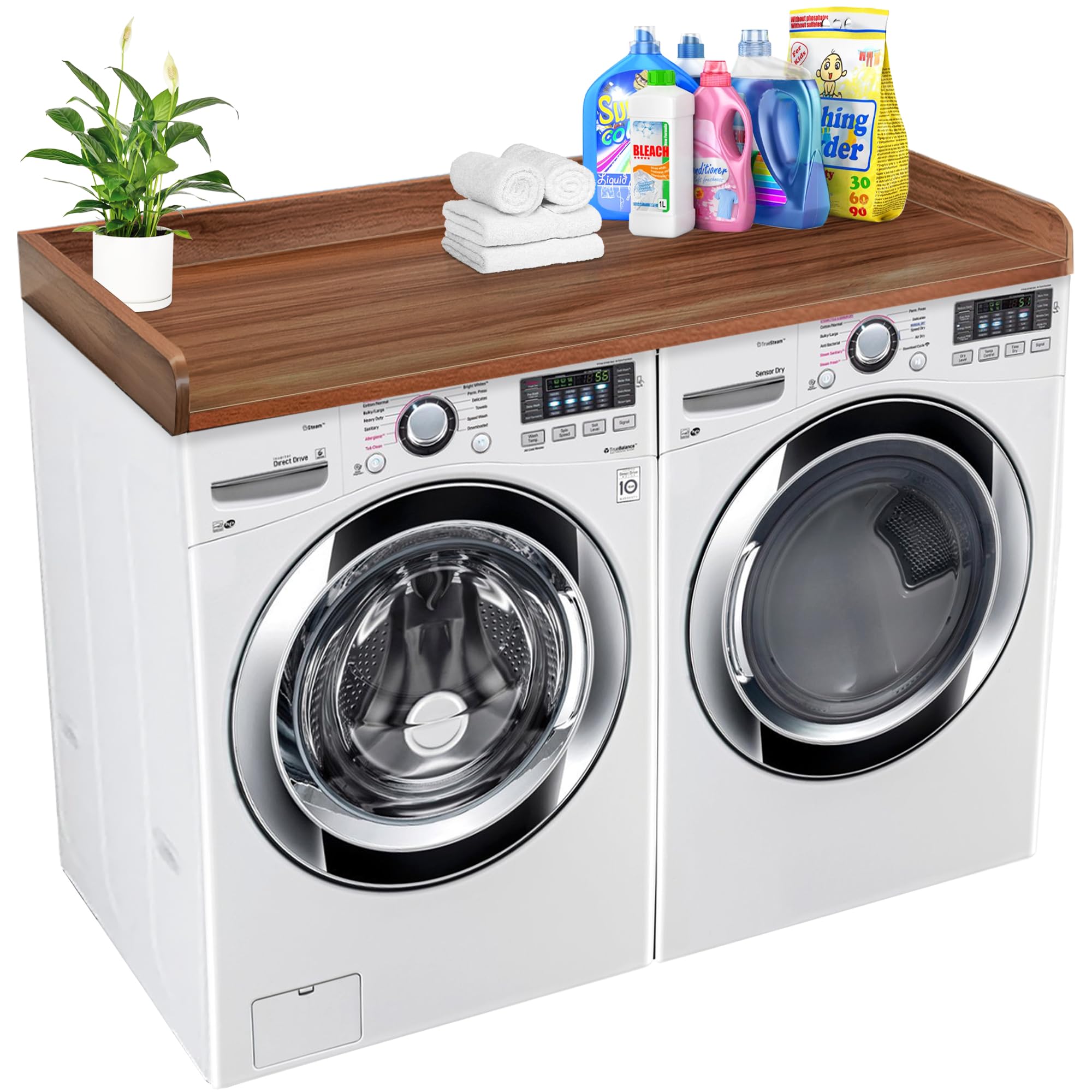 Royxen Washer Dryer Countertop Solid Wood With Polyester Coating, Laundry Countertop With Edge Rails - 27.5'' Depth X 54'' Width