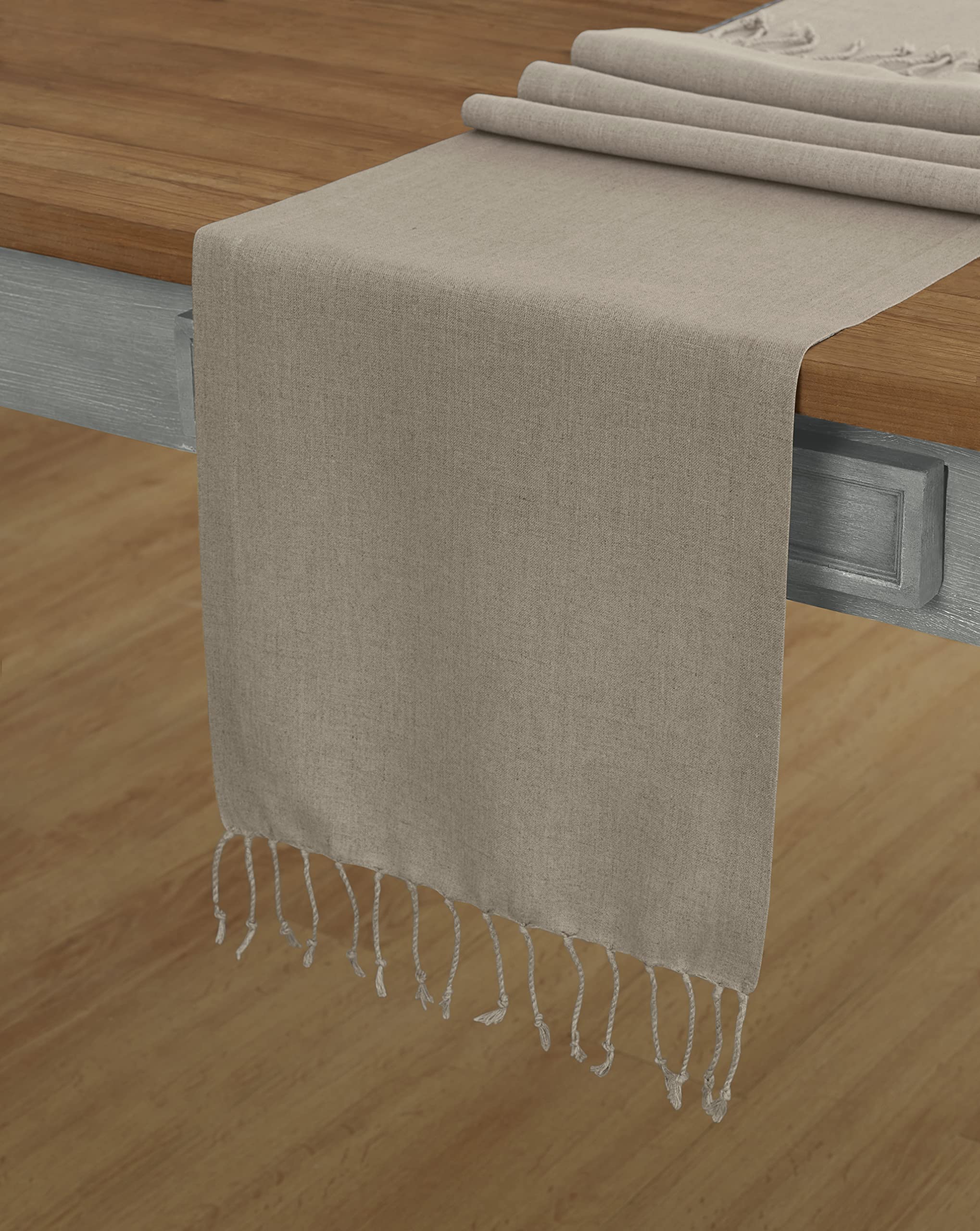 Solino Home Linen Tassel Table Runner 14 X 90 Inch - 100% Pure Linen Twisted Turkish Farmhouse Table Runner For Spring, Summer,