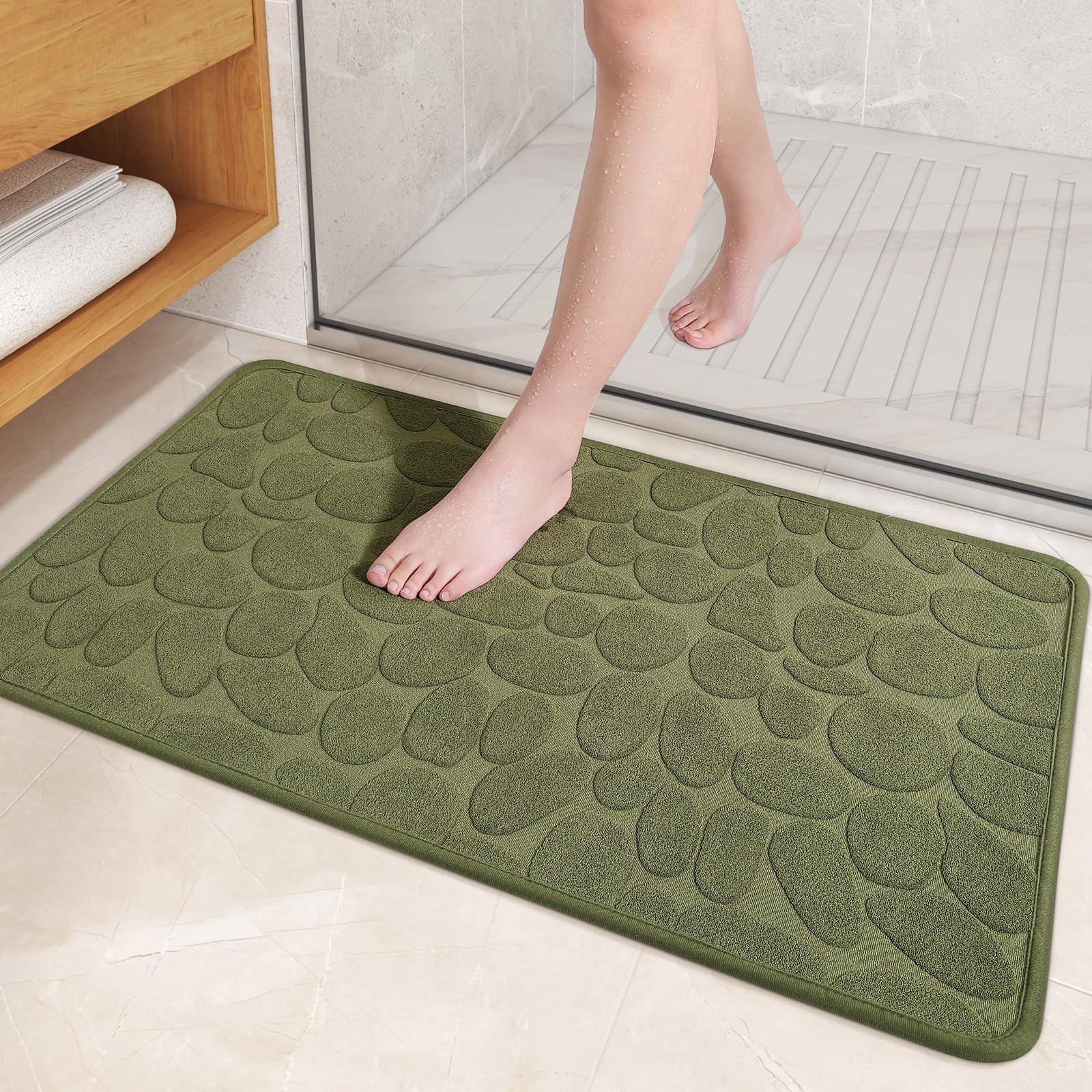 Color&Geometry Quick Dry Thin Bathroom Rugs Fit Under Door- Super Absorbent, Non Slip Rubber Backing, Non Shedding, Washable Gre
