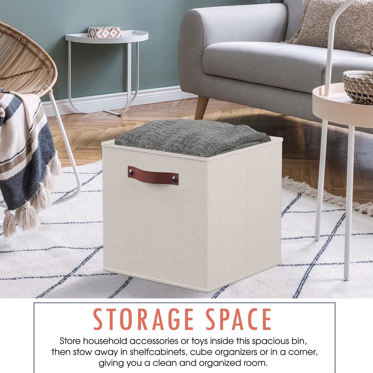 Ornavo Home 13 X 15 X 13 Kallax Storage Cube Bins, Foldable Collapsible Fabric Storage Bins Box Linen Shelf Basket Cube Organize