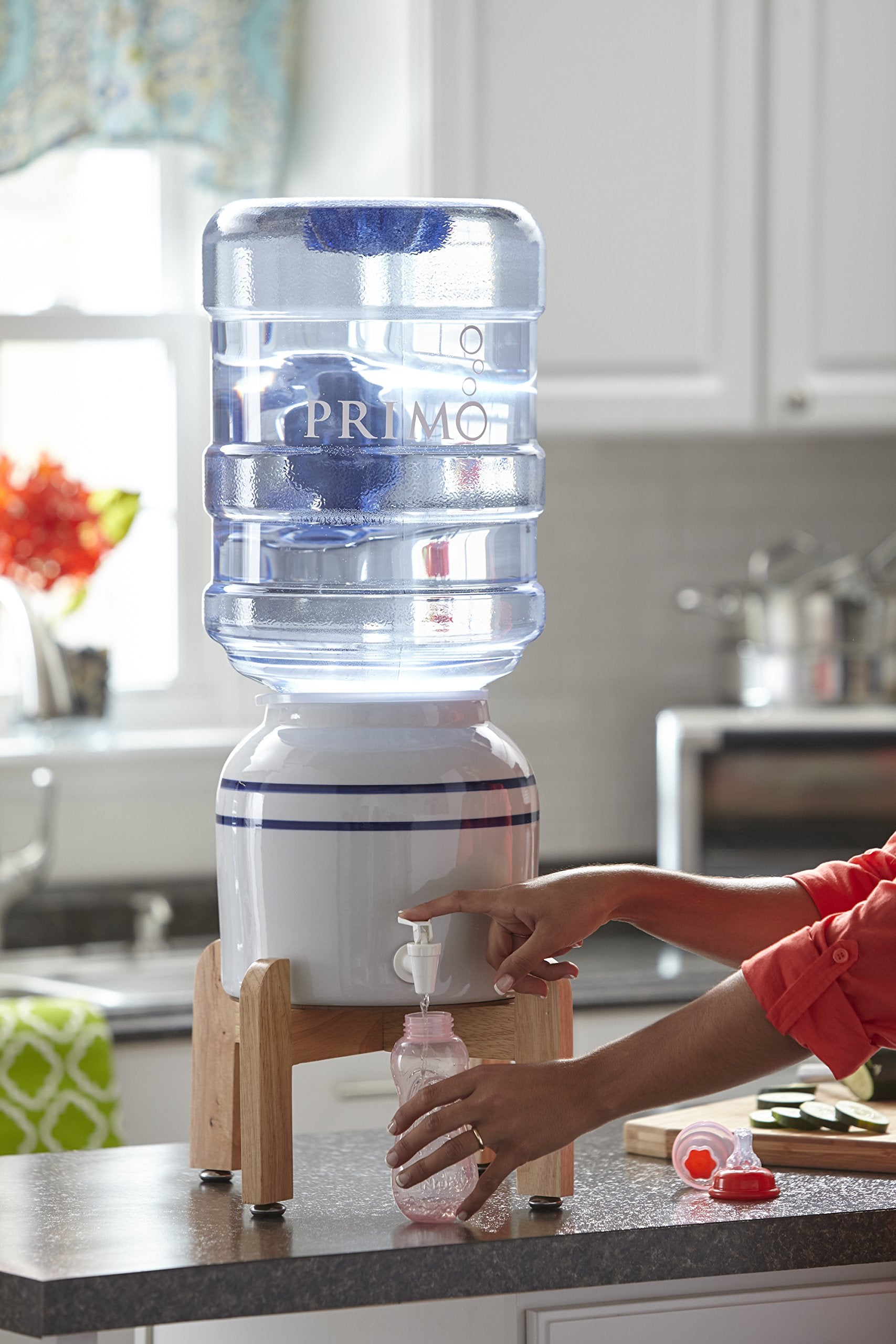 Primo Ceramic Water Jug Dispenser with Stand for 5 Gallon Bottle - White/Tan, Model 900114