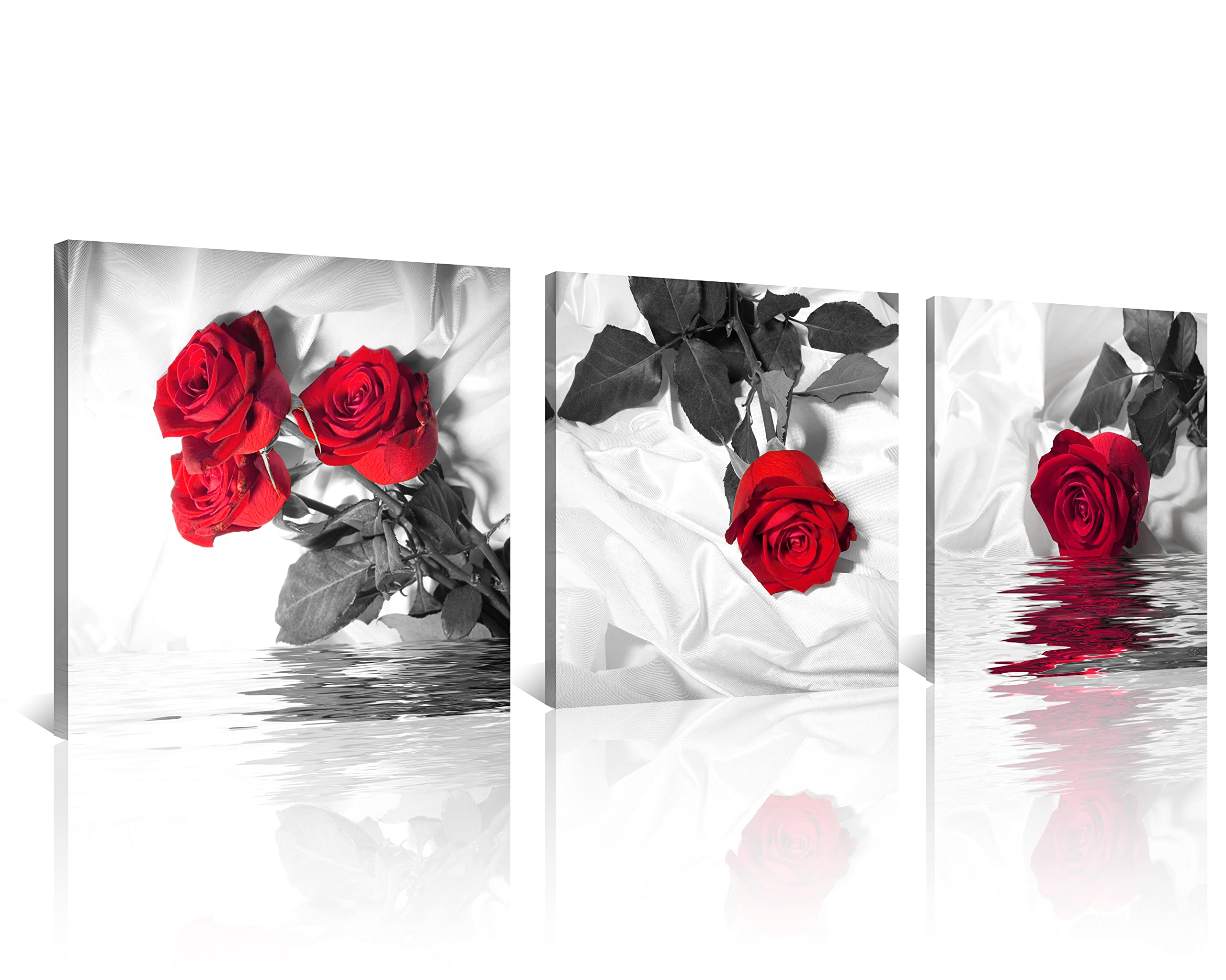 Nan Wind Canvas Print 3 Pcs Black White And Red Wall Art Rose Wall Decor Abstract Decorations Flower Picture On Canvas For Home