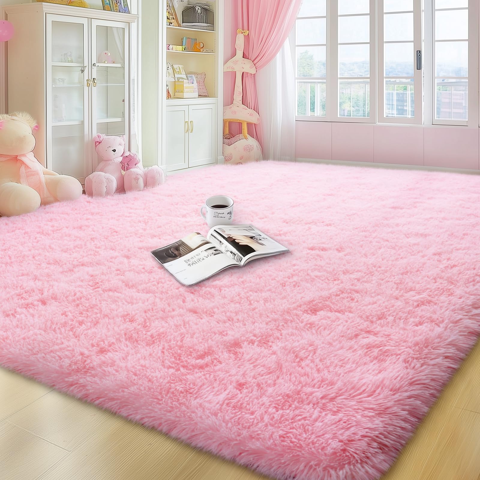qulint Pink Rugs for Living Room, Large Fluffy 6x9 Area Rugs for Bedroom, Soft Shag Shaggy Carpets for Nursery, Fuzzy Modern Alf