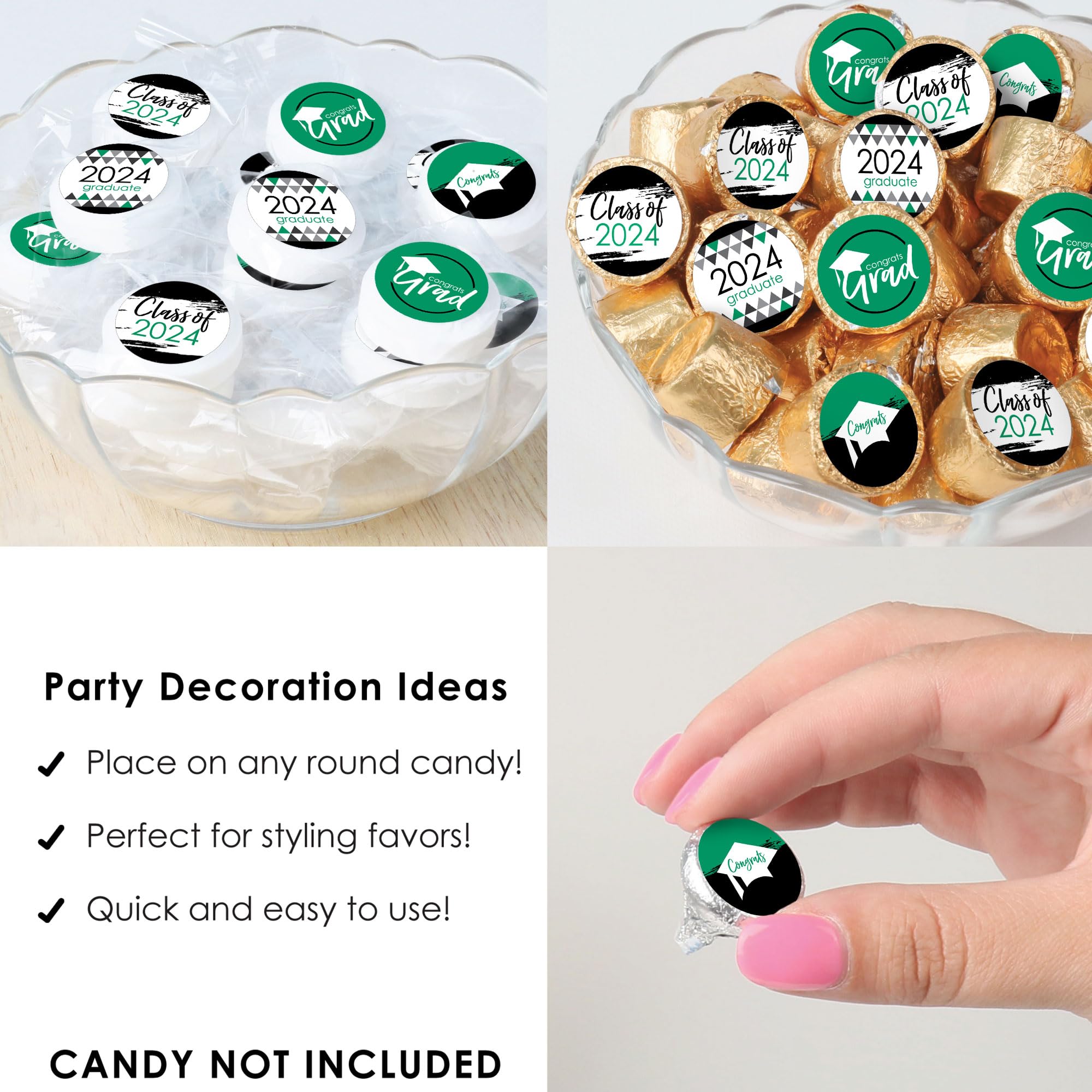 Big Dot Of Happiness Green Grad - Best Is Yet To Come - 2024 Green Graduation Party Small Round Candy Stickers - Party Favor Lab