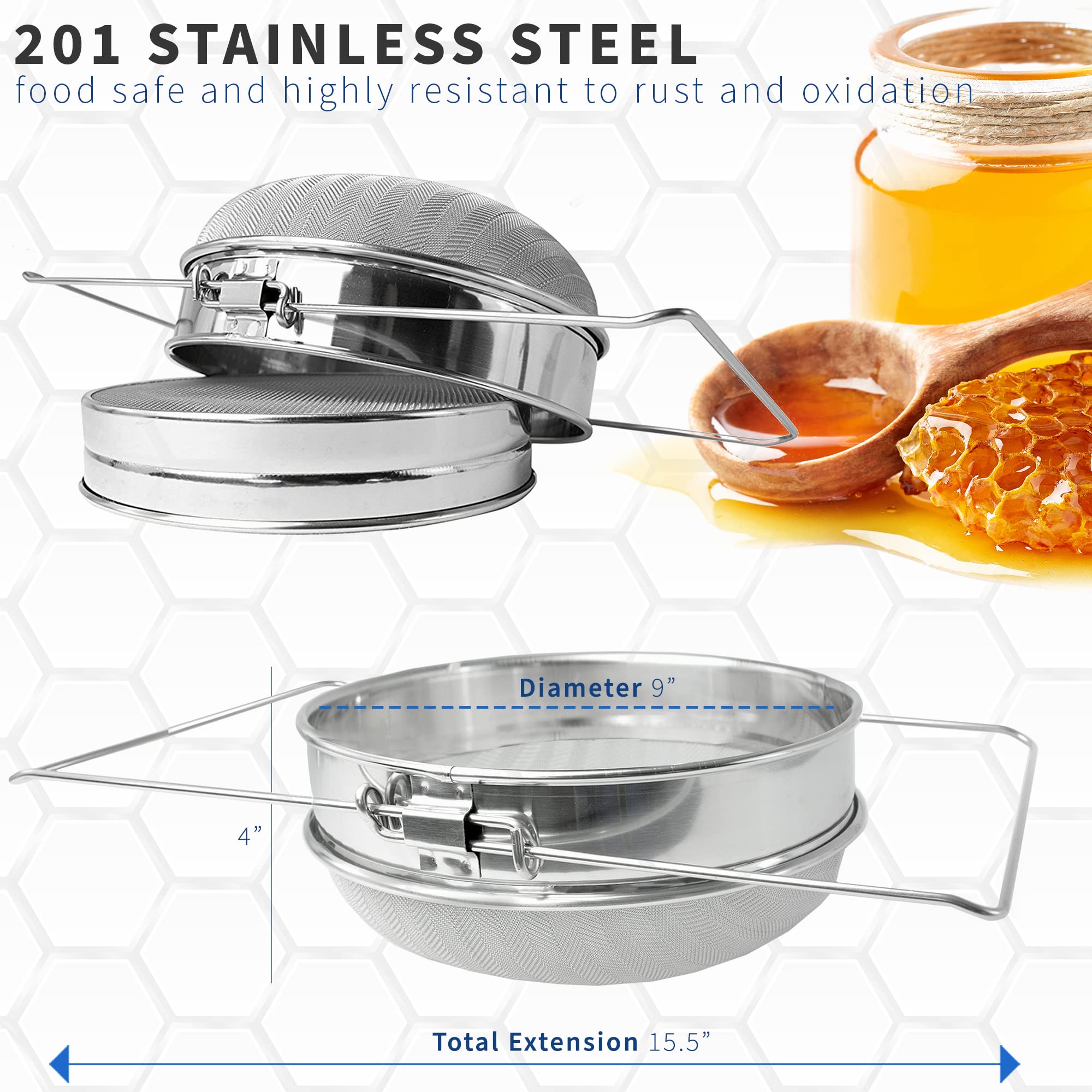 Vivo Stainless Steel Honey Strainer Double Sieve, Bee Keeping Equipment Filter Bee-V101H
