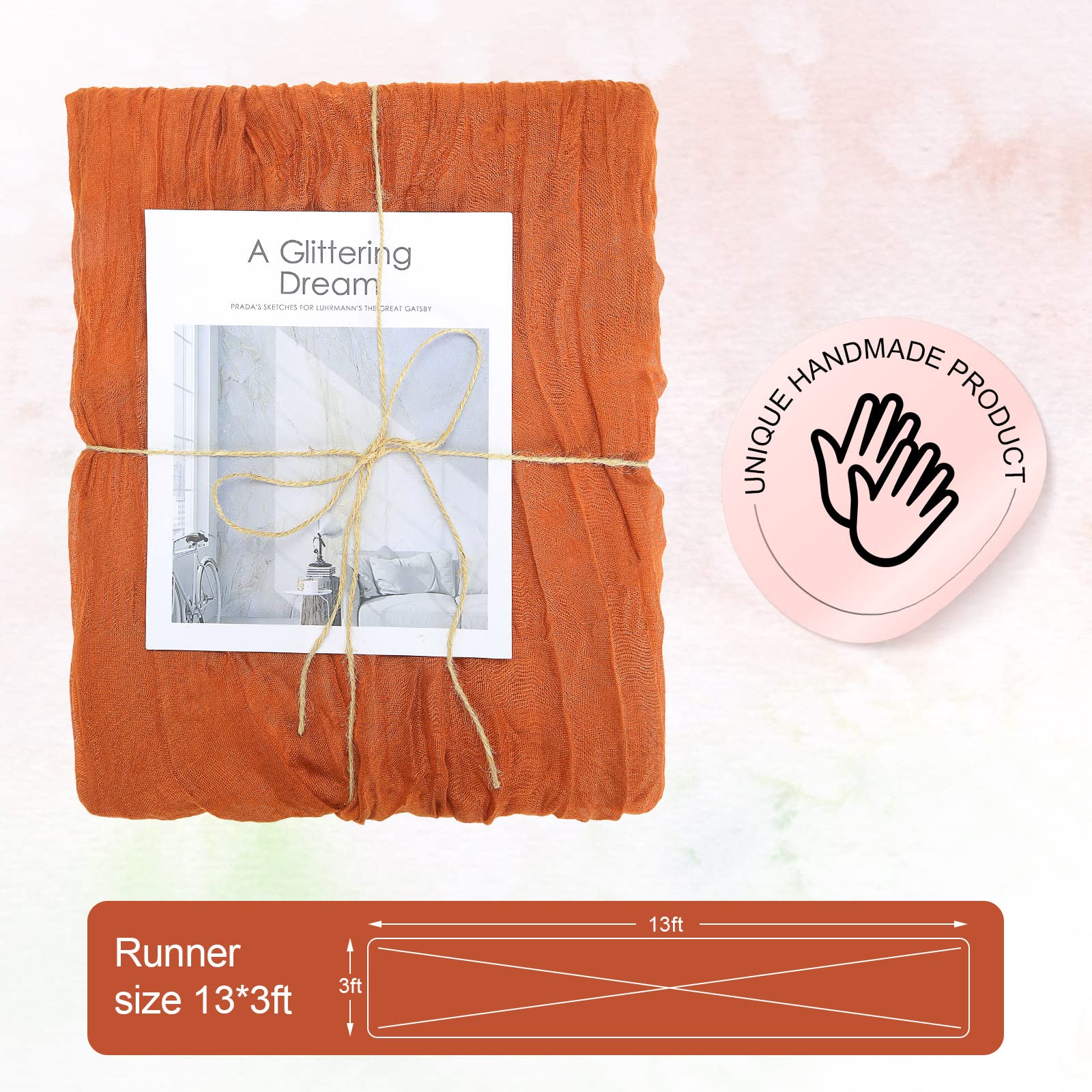 Tegeme 2 Pack Thanksgiving Cheesecloths Table Runner 13Ft Long Rust Cheese Cloth Boho Gauze Runner For Fall Wedding Bridal Showe