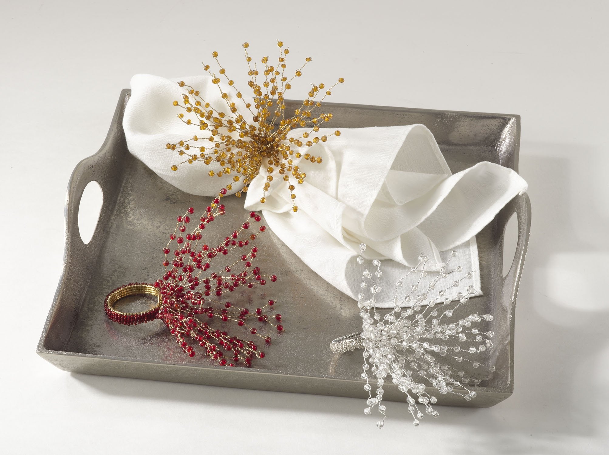Saro Lifestyle Beaded Burst Design Napkin Ring (Set Of 4), Silver