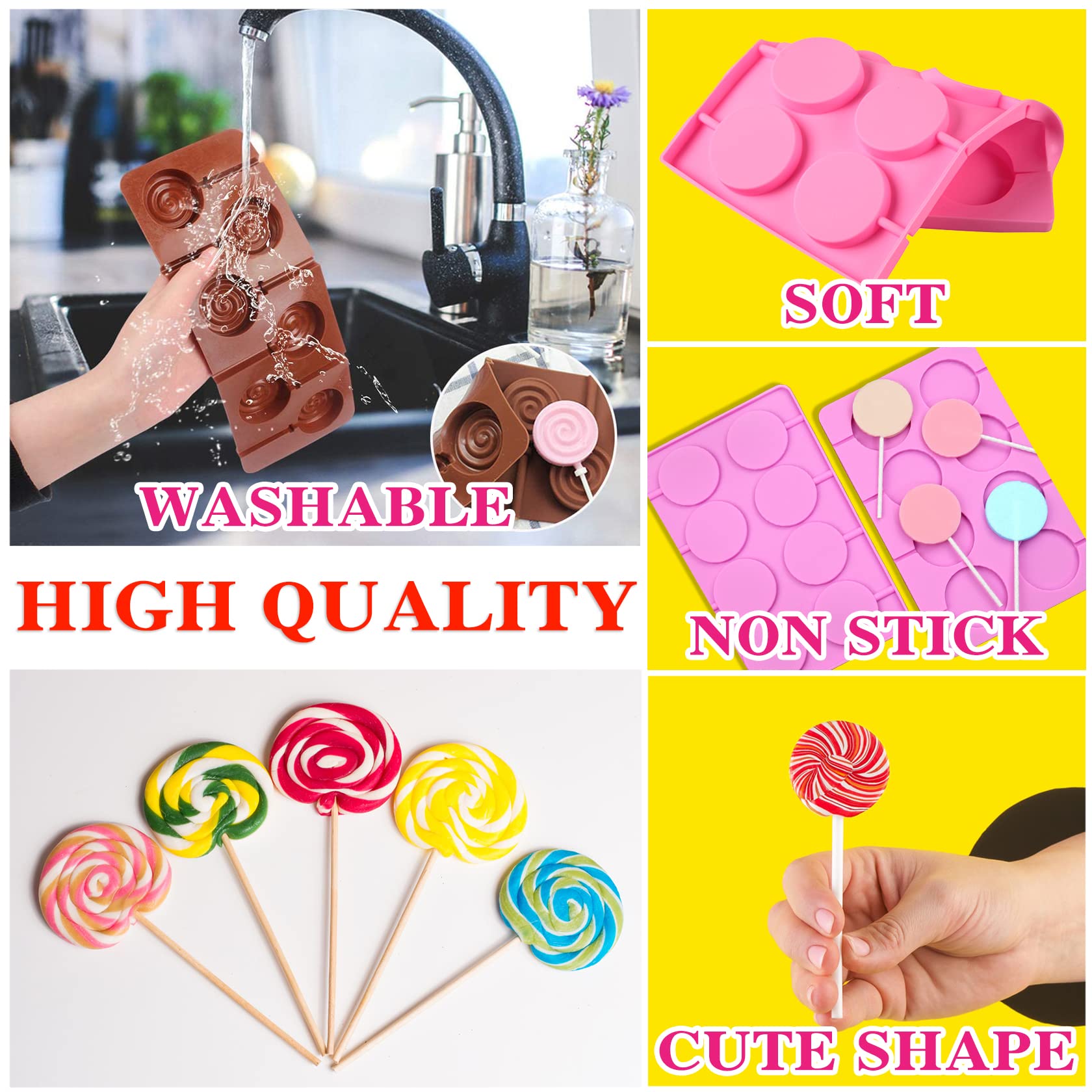 Silicone Lollipop Molds Candy Molds Silicone Sucker Molds Hard Candy Mold & 8 Rounds Nonstick Lollipop Mold With 20 Sticks For C