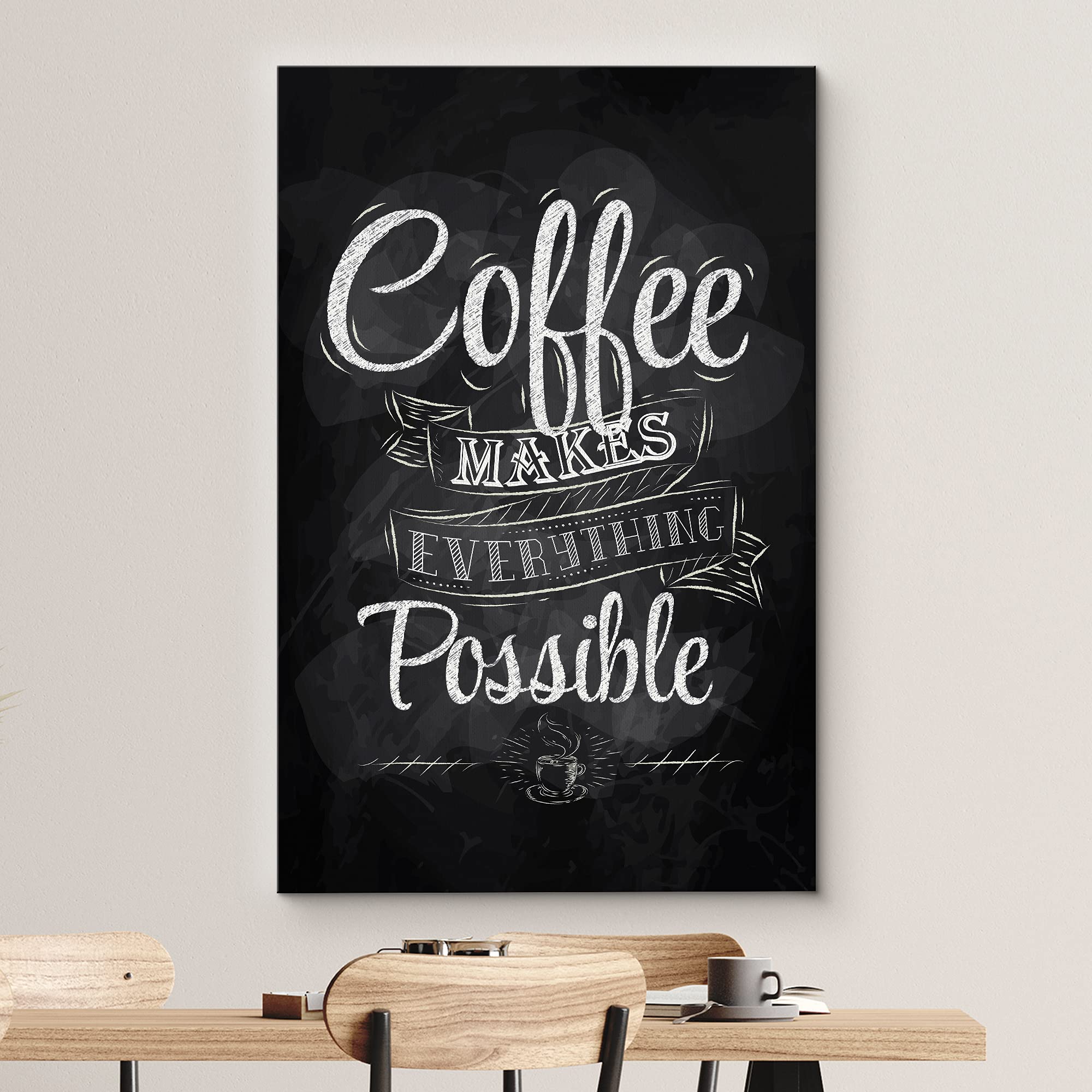 Wall26 Canvas Wall Art - Coffee Makes Everything Possible - Giclee Print Gallery Wrap Modern Home Art Ready To Hang - 16X24 Inch
