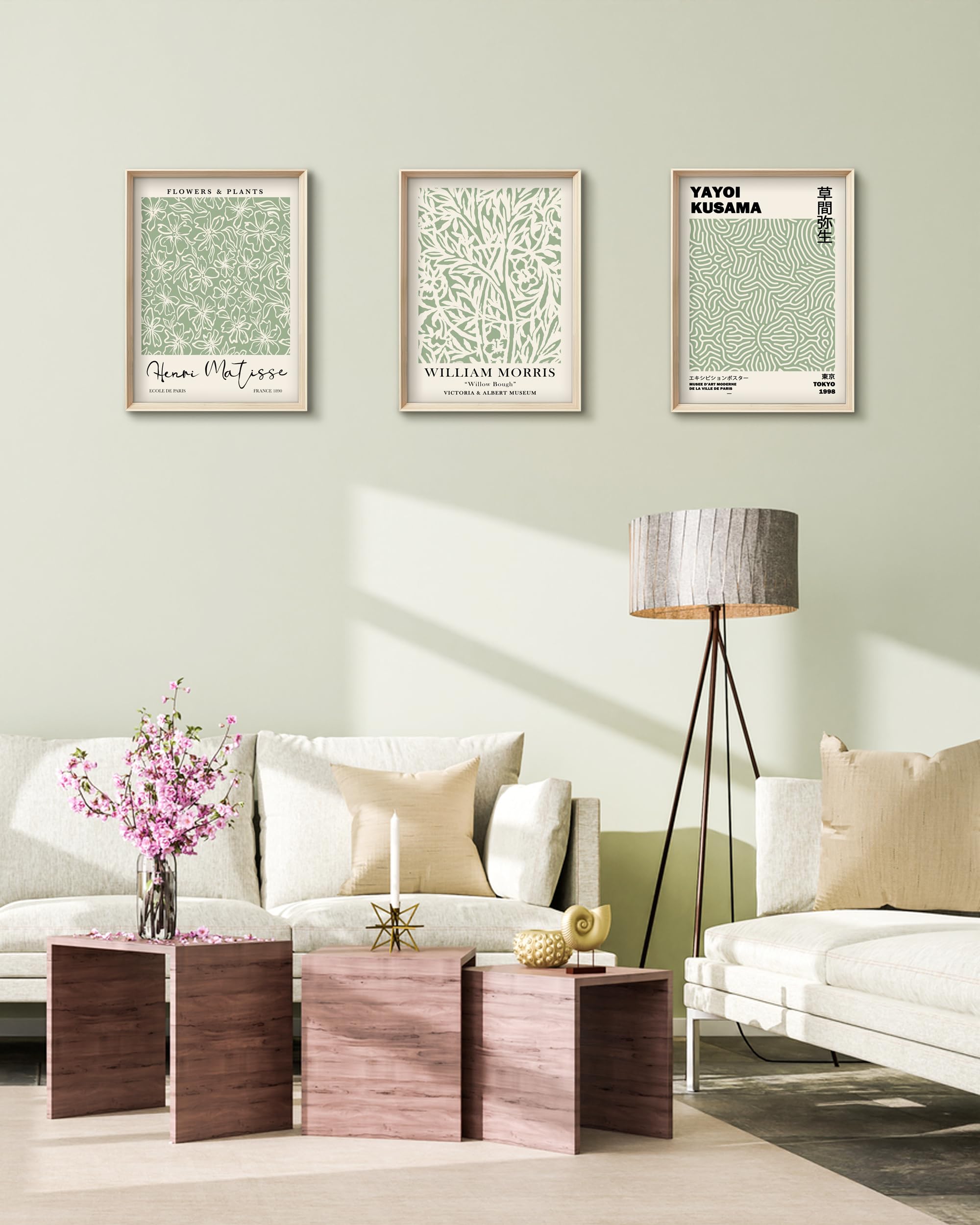 Hesendot Framed Matisse Sage Green Wall Art,William Morris Canvas Wall Decor,16X12In High Framed Wood Design Prints,Minimalist C