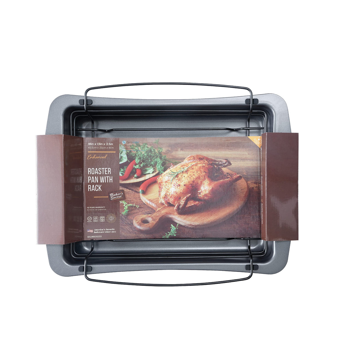Baker'S Secret Roaster With Rack 17'' X 13'' With Handles, Heavy Gauge Carbon Steel Roaster With Floating Rack, For Baking Roast