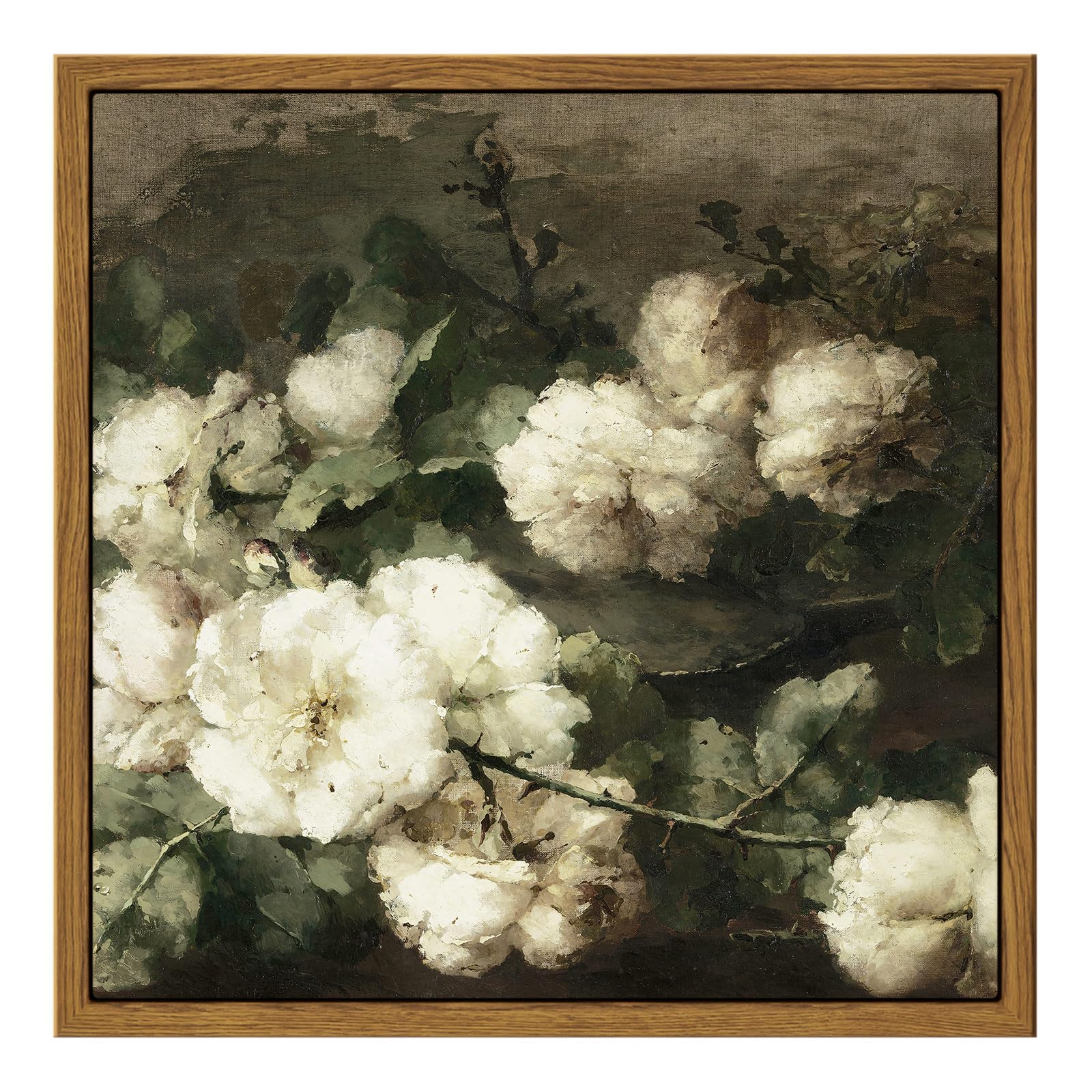 Insimsea Square Framed Canvas Wall Art, Vintage Floral Rustic Roses Flower Wall Art For Living Room, Canvas Flowers Wall Art Pri