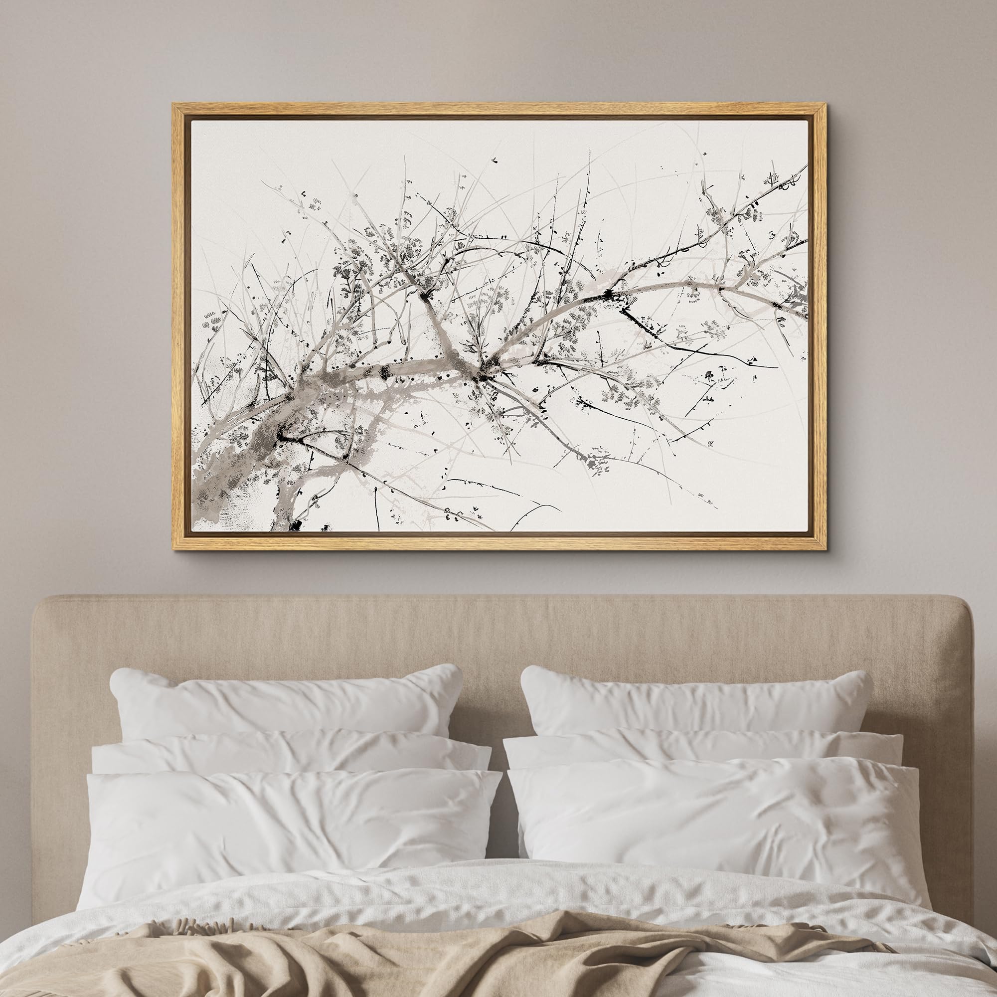 Signford Framed Canvas Print Wall Art Abstract Ink Tree Branch Illustrations Modern Art Decorative Minimal Relax/Zen For Living