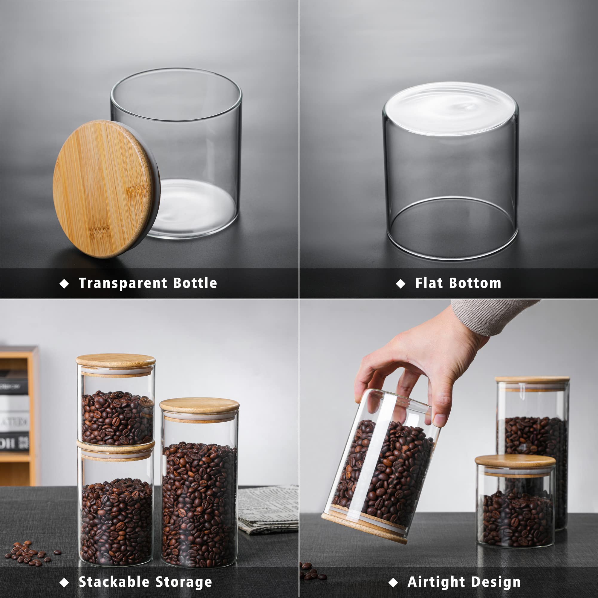 Molfuj 1200 Ml / 40 Fl Oz Glass Storage Container With Wood Lid, Stackable Clear Decorative Organizer Bottle Canister Pantry Jar