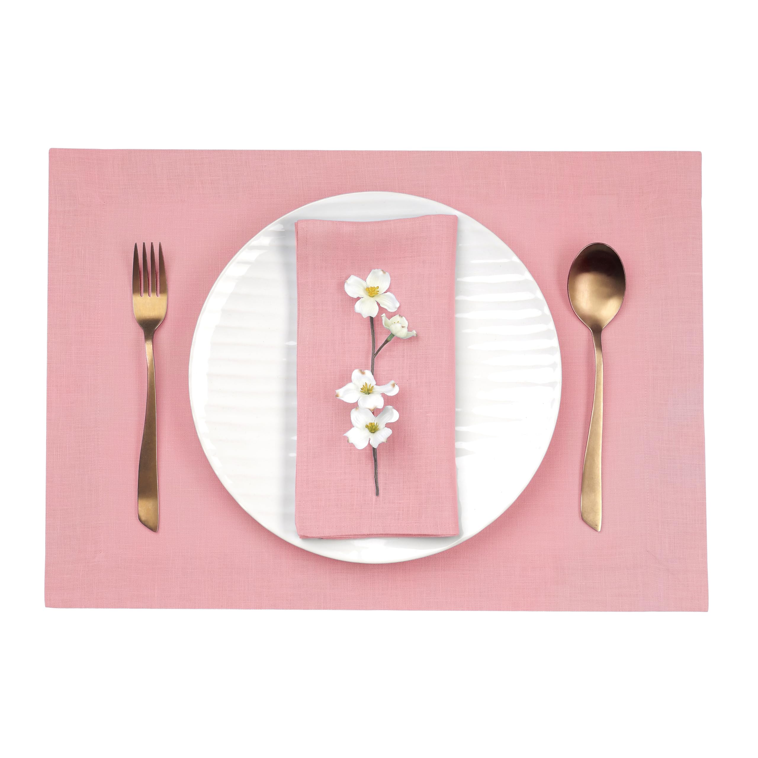 D'Moksha Homes Linen Placemats Set Of 4-100% Pure Linen Dusty Pink Placemats 14 X 19 Inch - Washable Dusty Pink Placemats For Ea