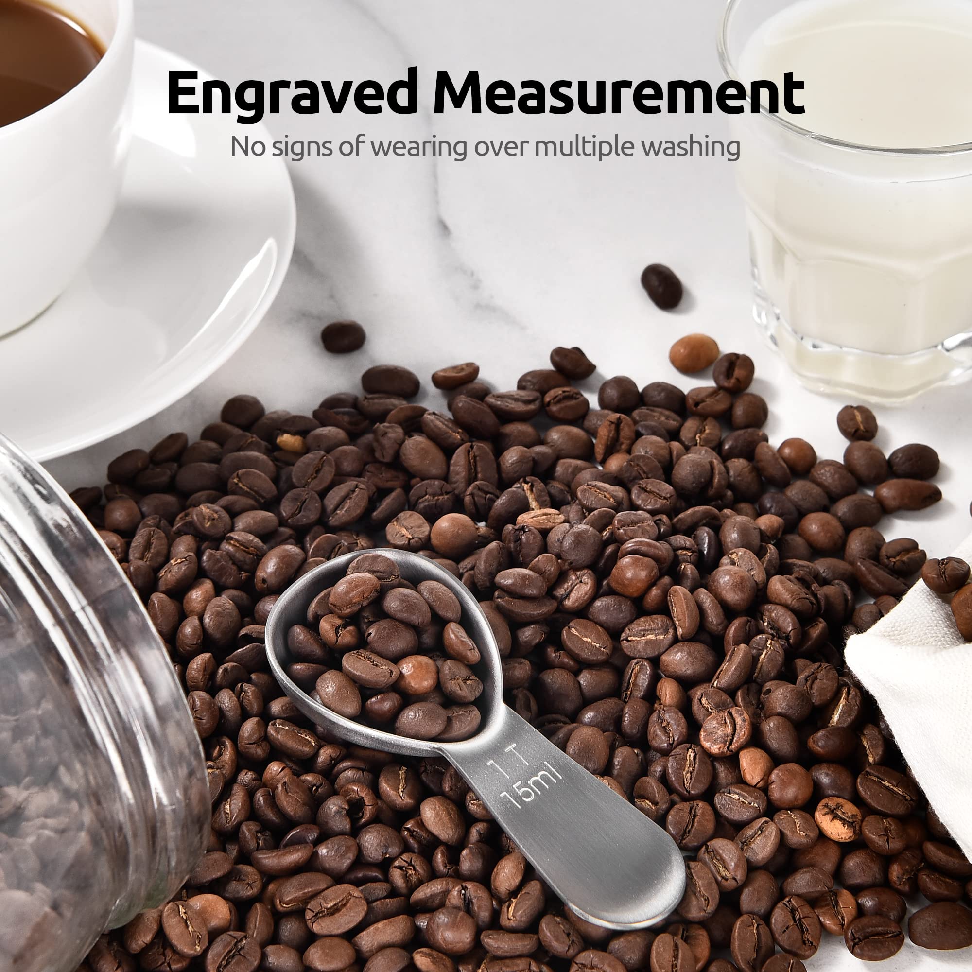 18/8 Stainless Steel Coffee Scoop: U-Taste 1 Tablespoon Metal Measuring Spoon Set Of 2, Short Handled Measure Scooper For Ground
