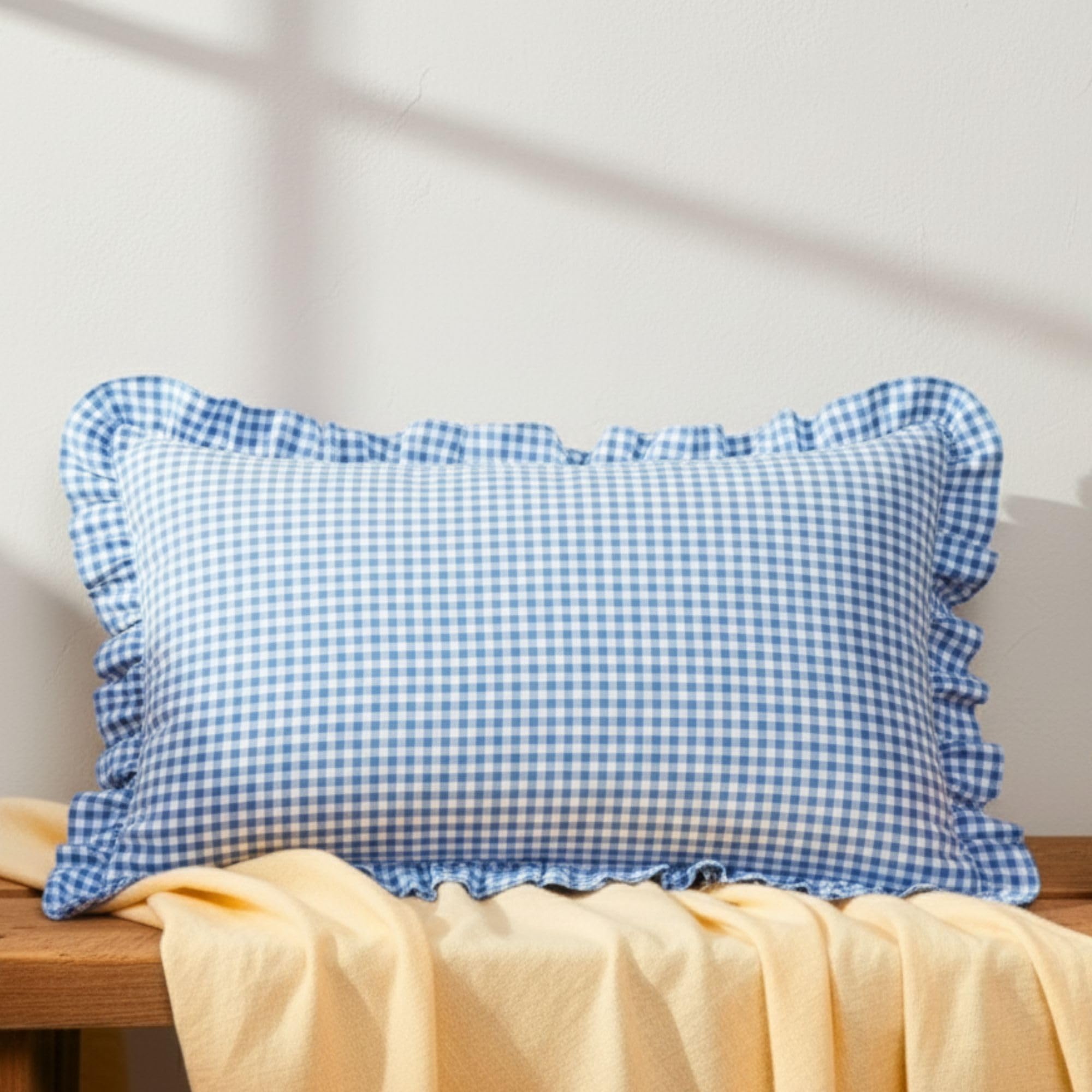 Sleepy Threads Blue Pillow Covers | 27X18 Inch | Checkered Cover With Frill Border | Throw Pillow Cases For Sofa, Living Room, B