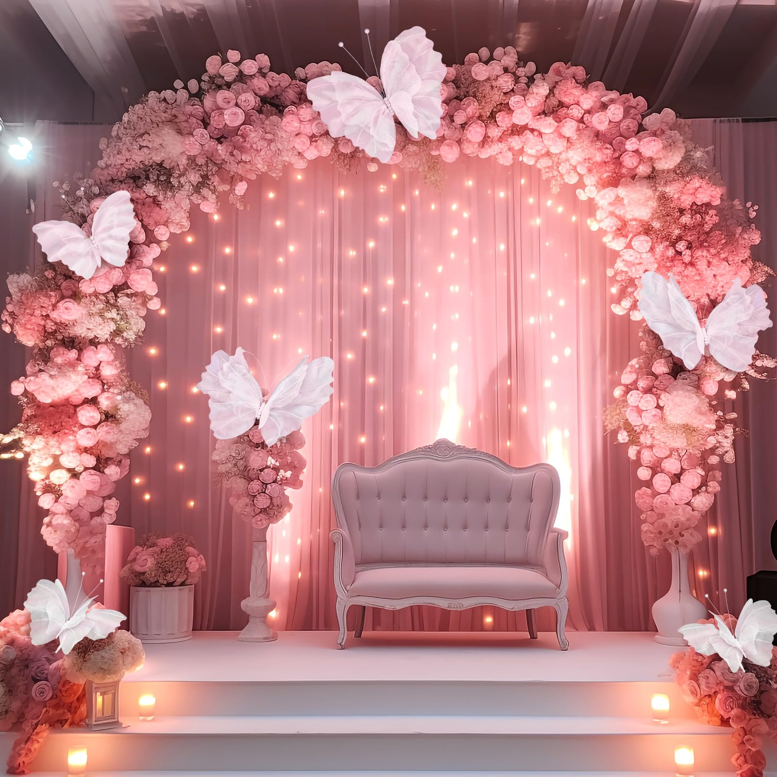 Geelin 6 Pcs Giant Artificial Butterfly Party Decorations 20 Inch 12 Inch 3D Silk Butterfly Wall Decorations for Baby Shower Dec