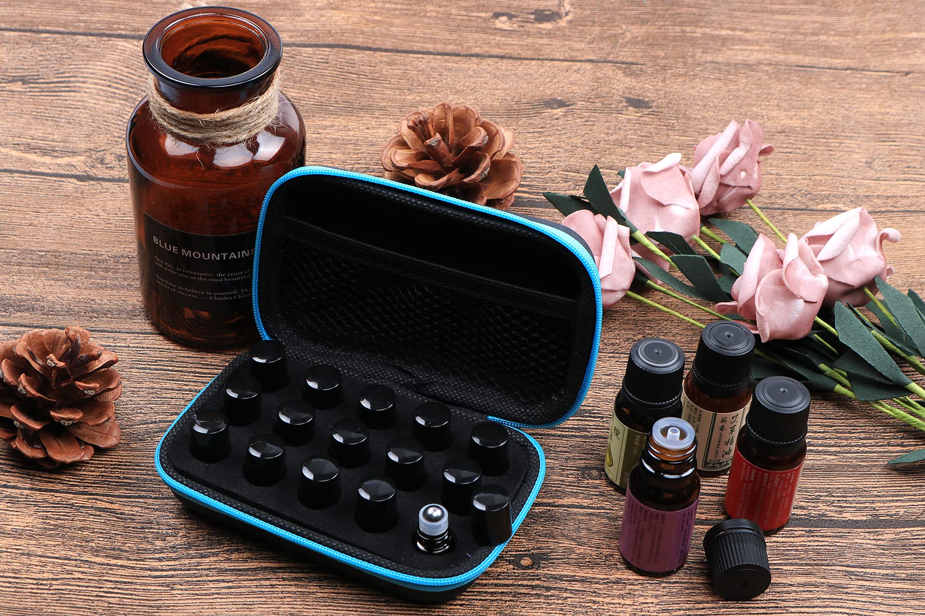 Furnido 25 Pack 1Ml Amber Glass Roll On Bottle For Essential Oils,Perfume Vial With Stainless Steel Roller Ball,Black Caps Mini